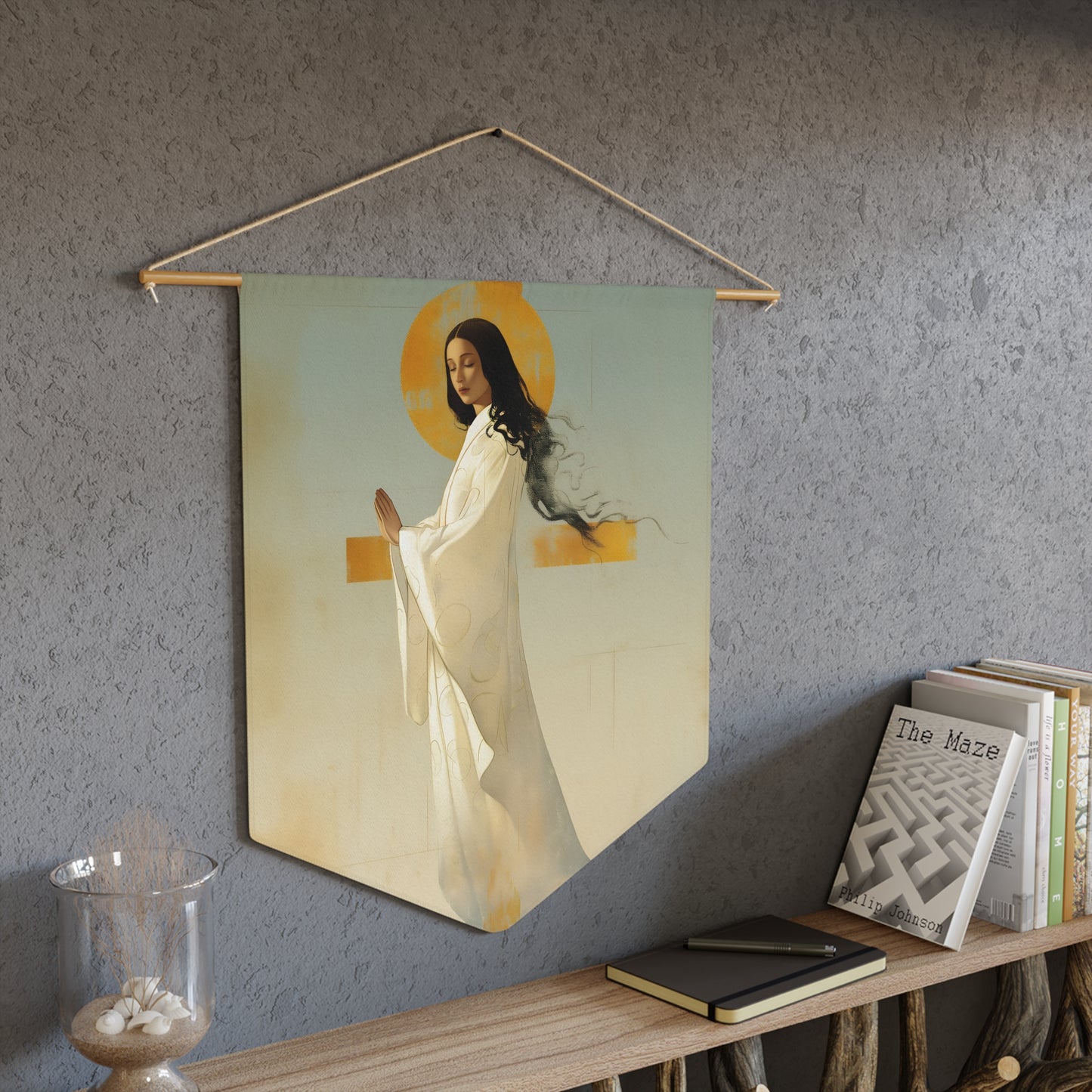 Our Lady of Akita - Mother Mary - Pennant / Banner / Wall Hanging - Prayer room - Catholic Art - Large - 18" x 21"