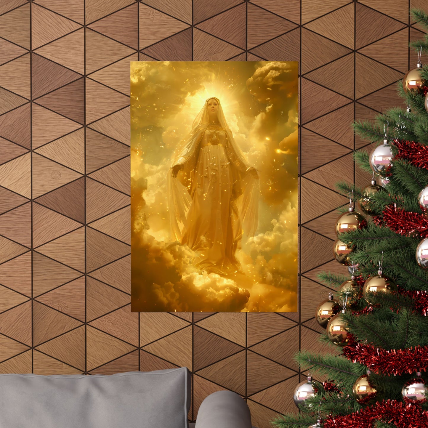 Virgin Mary - Mystical Sun - Golden Mary Poster Print - Sanctified Souls Print - Multiple Sizes - Premium Posters - Catholic Art