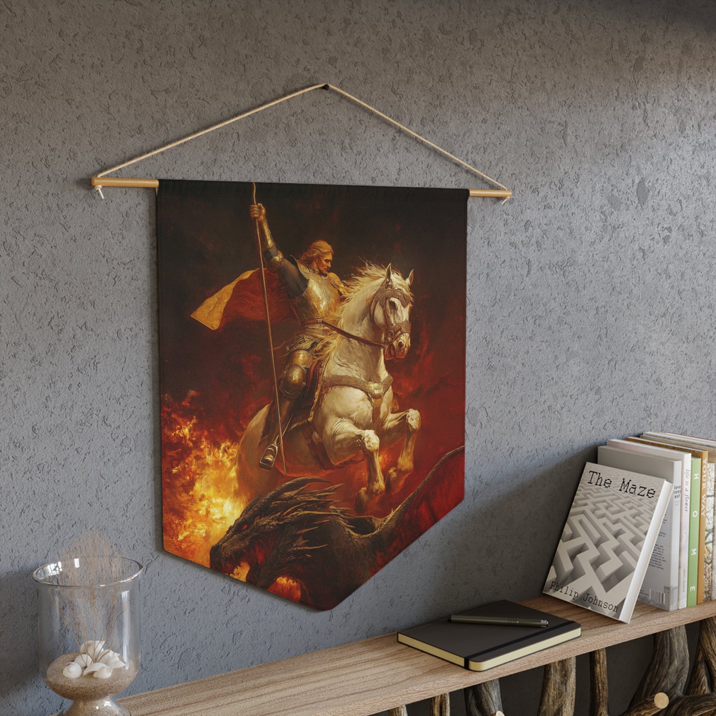 Saint George Pennant / Banner / Wall Hanging - Prayer room art - 18" x 21" - Catholic - Large Banner
