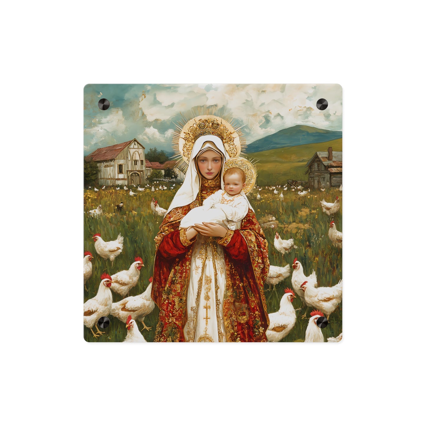Our Lady of the Hens Acrylic Wall Art Panel - Ready to Hang Acrylic Print - Catholic Saint Art