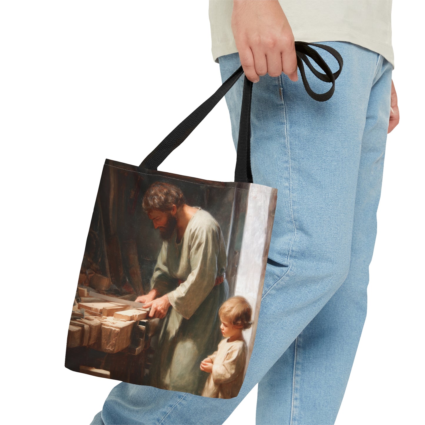Saint Joseph the Worker Tote Bag - Large Medium Small Faith Art Bag - Catholic Faith Purse - Double Sided