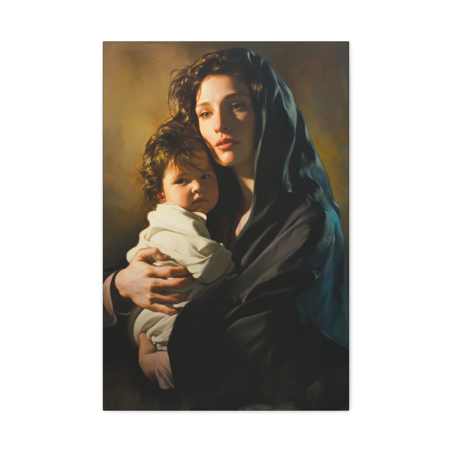 A mother's Gentle Embrace - Mary and The Christ Child - Museum Wrapped Canvas - Print - Religious Art for your Home - Catholic Saint Art