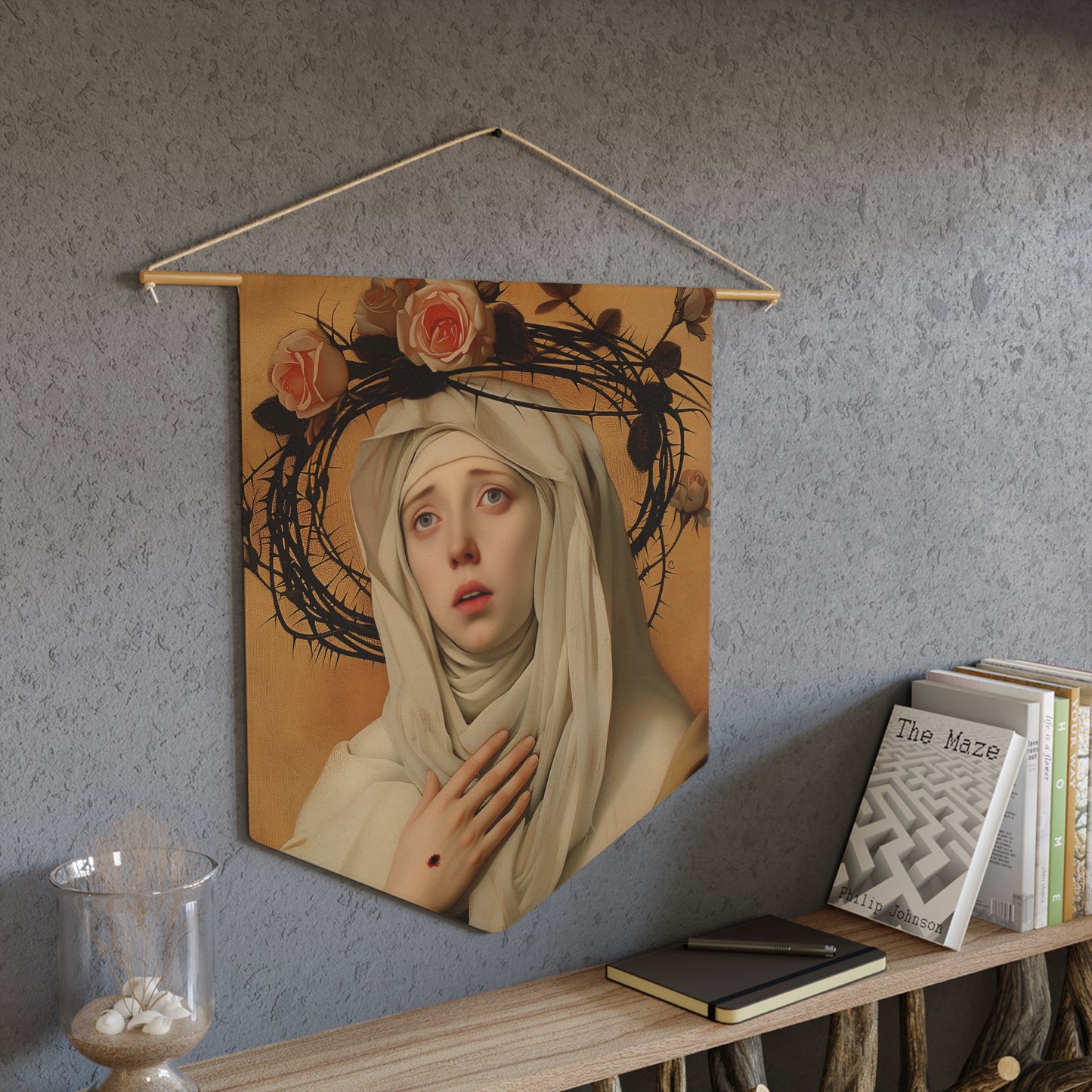 Saint Catherine de Ricci Wall Banner / Wall Hanging - Prayer room art - Catholic Home Art - Large Saint Art for your home - 18" x 21"