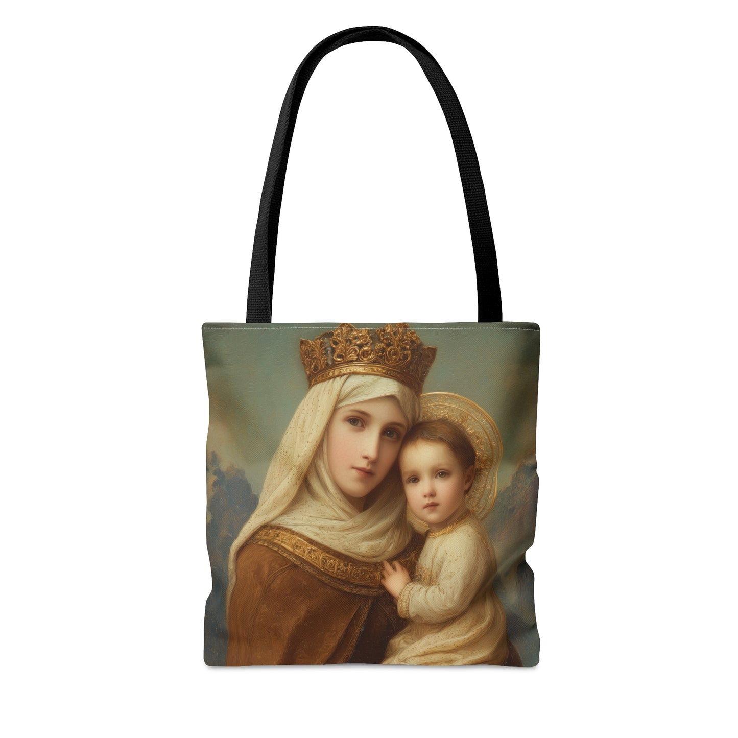 A Cord Between Heaven and Earth - Our Lady of Mount Carmel Tote Bag - Large Medium Small Faith Art Bag - Catholic Faith Purse - Double Sided