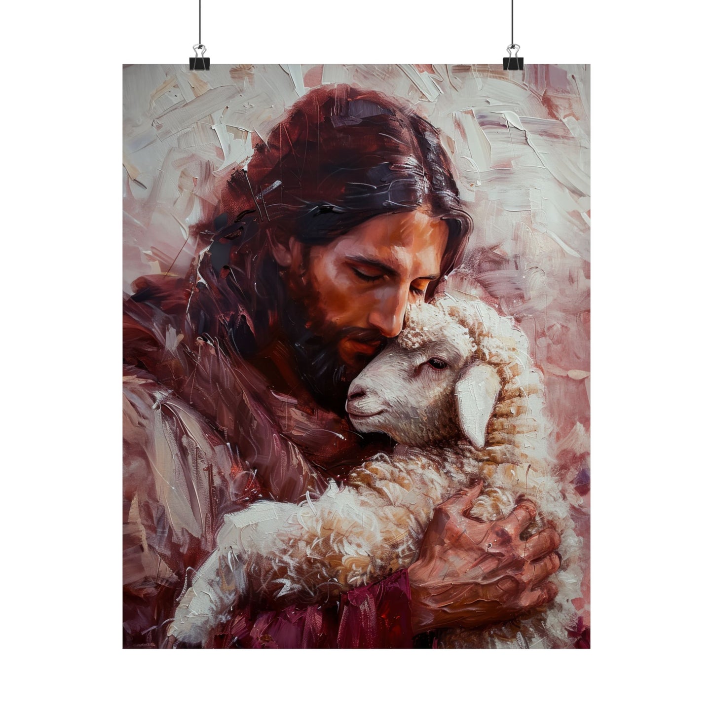 Jesus and the Little Lamb Poster Print - Sanctified Souls Print - Multiple Sizes - Premium Posters - Catholic Art - Christian painting