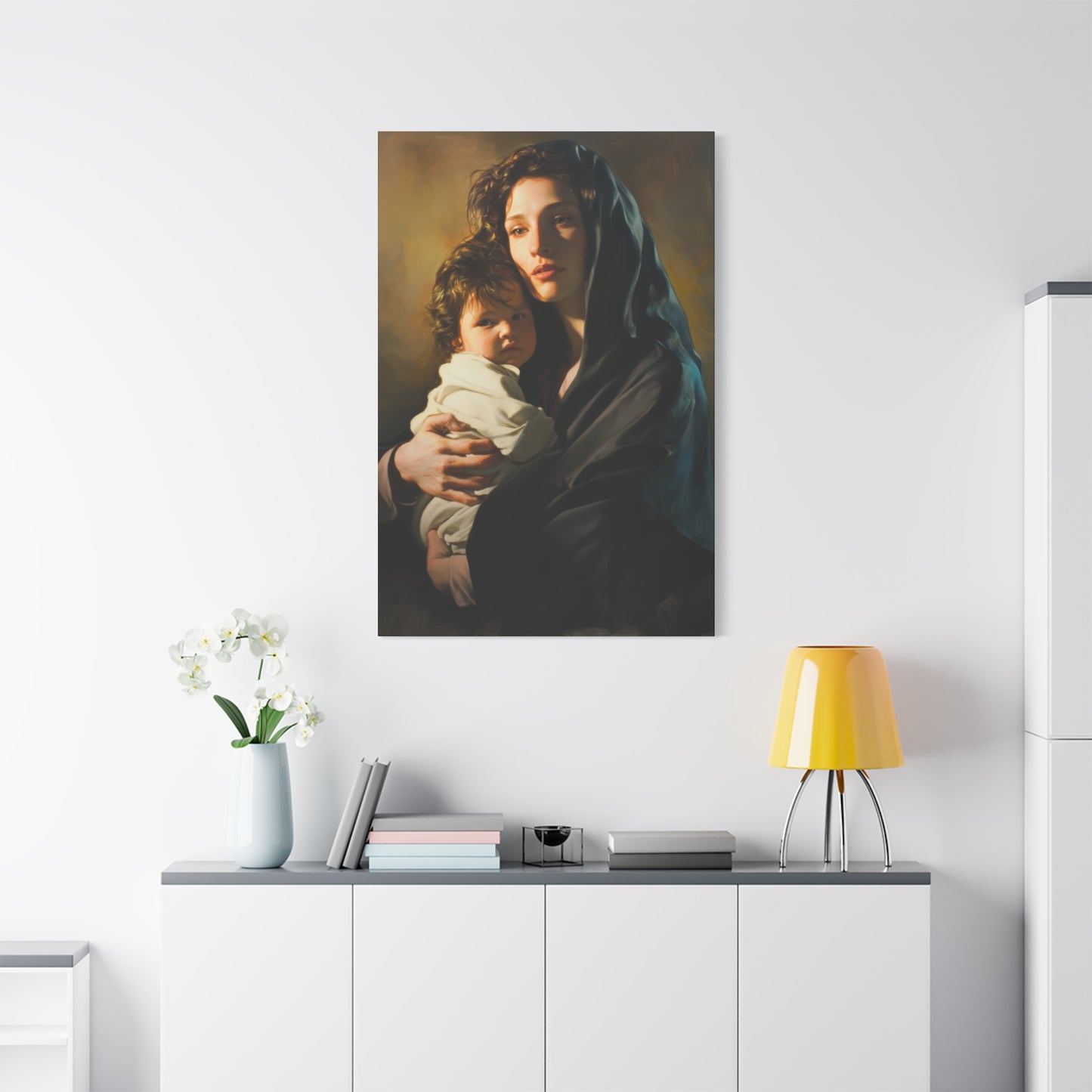 A mother's Gentle Embrace - Mary and The Christ Child - Museum Wrapped Canvas - Print - Religious Art for your Home - Catholic Saint Art