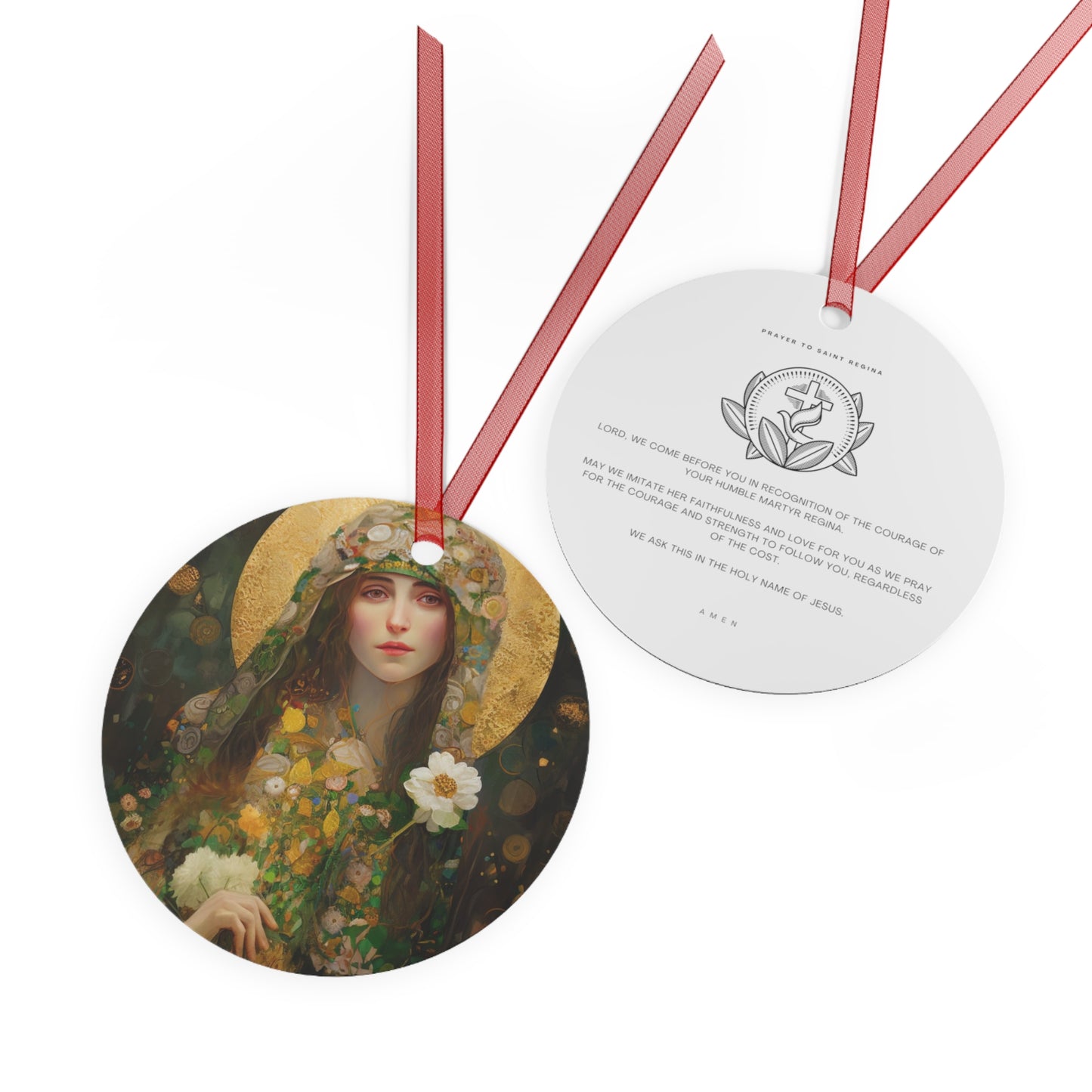 Saint Regina Metal Ornament - Religious Holiday Christmas Ornament and Keepsake - Double sided