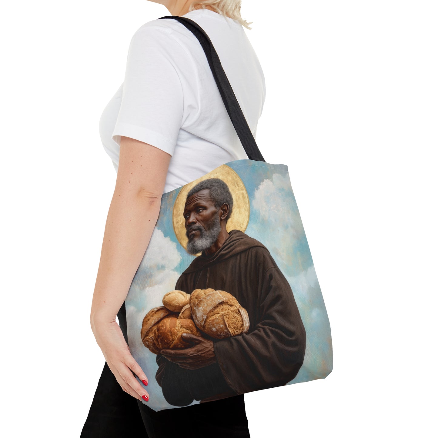 Saint Benedict the Moor Tote Bag - Large Medium Small Faith Art Bag - Catholic Faith Purse - Double Sided - Religious Art - Christ Child