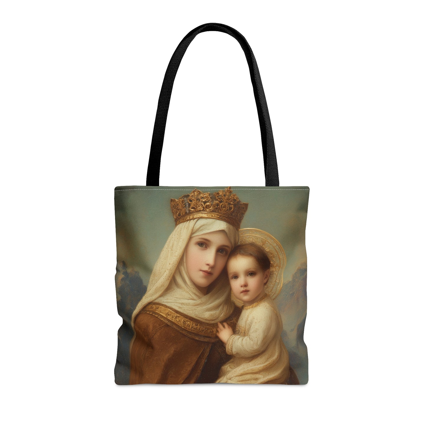 A Cord Between Heaven and Earth - Our Lady of Mount Carmel Tote Bag - Large Medium Small Faith Art Bag - Catholic Faith Purse - Double Sided
