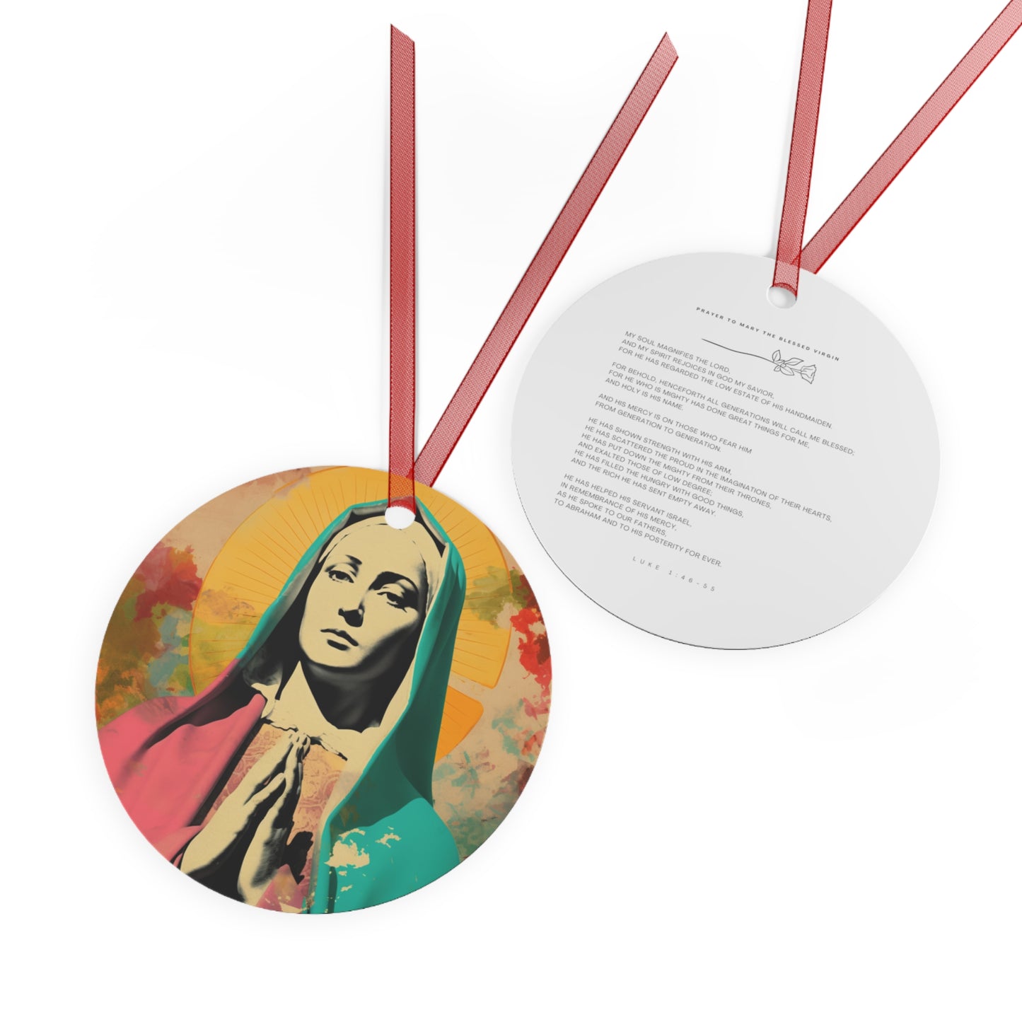 Mary the Blessed Virgin Metal Ornament - Religious Holiday Christmas Ornament and Keepsake - Double sided - Prayer Ornament