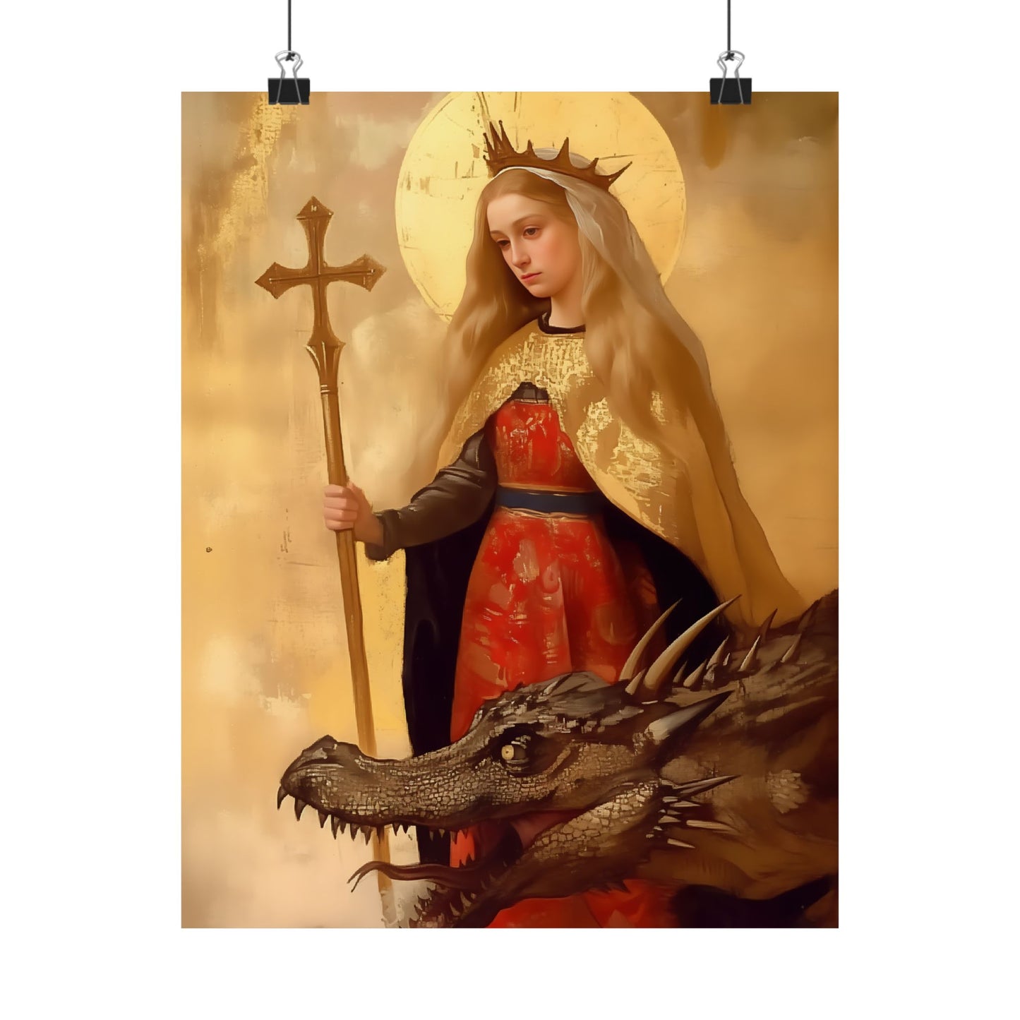 Saint Margaret of Antioch - Sanctified Souls Print - Multiple Sizes - Premium Posters - Catholic Art - Christian painting