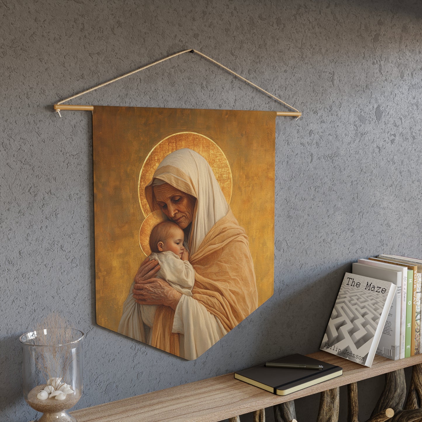 Saint Anna the Prophetess Pennant / Banner / Wall Hanging - Prayer room art - 18" x 21" - Catholic prayer Religious - Large Print