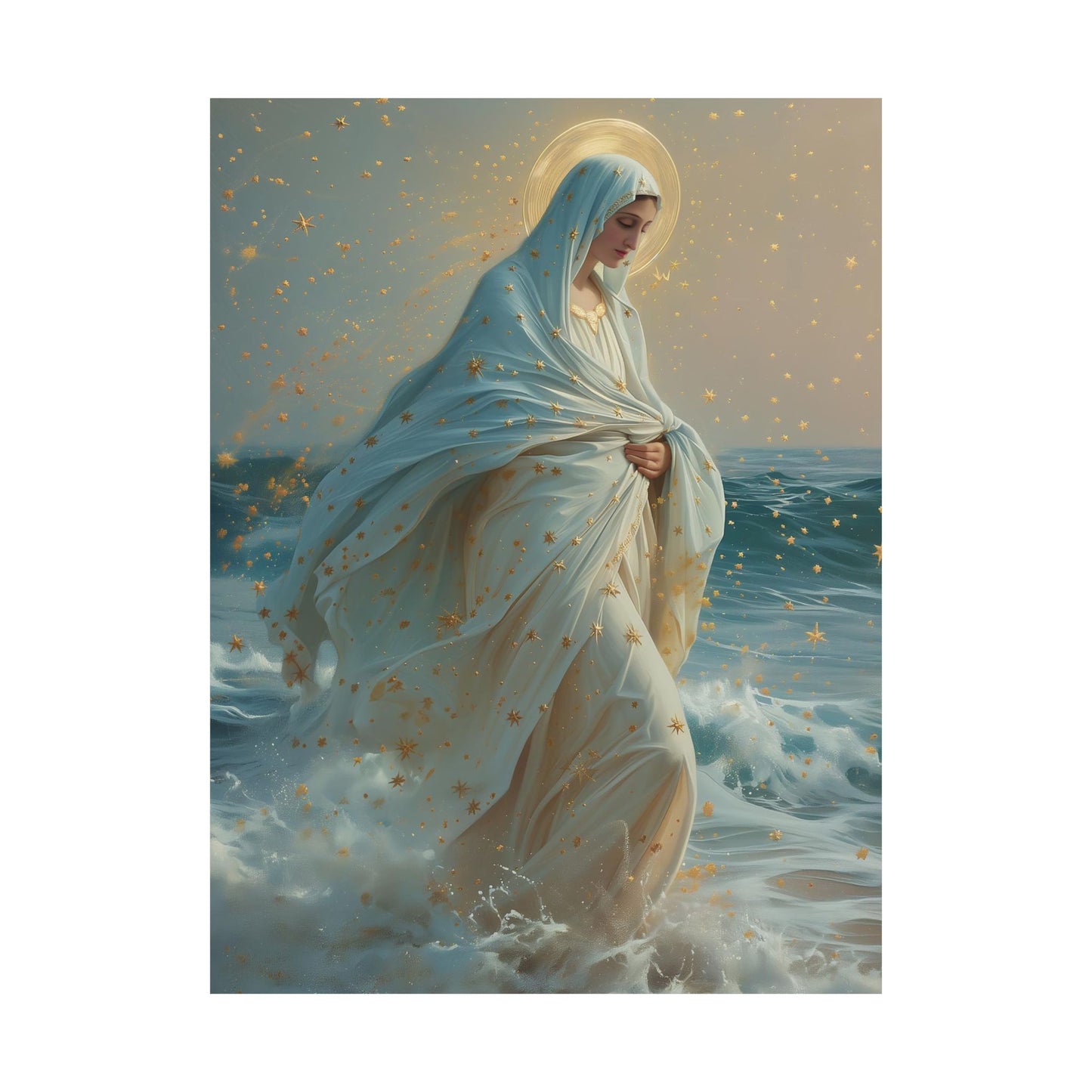 Guiding Light - Our Lady, Star of the Sea Oval Necklace - Sanctified Souls - Multiple Sizes - Premium Matte Posters - Religious Art Poster