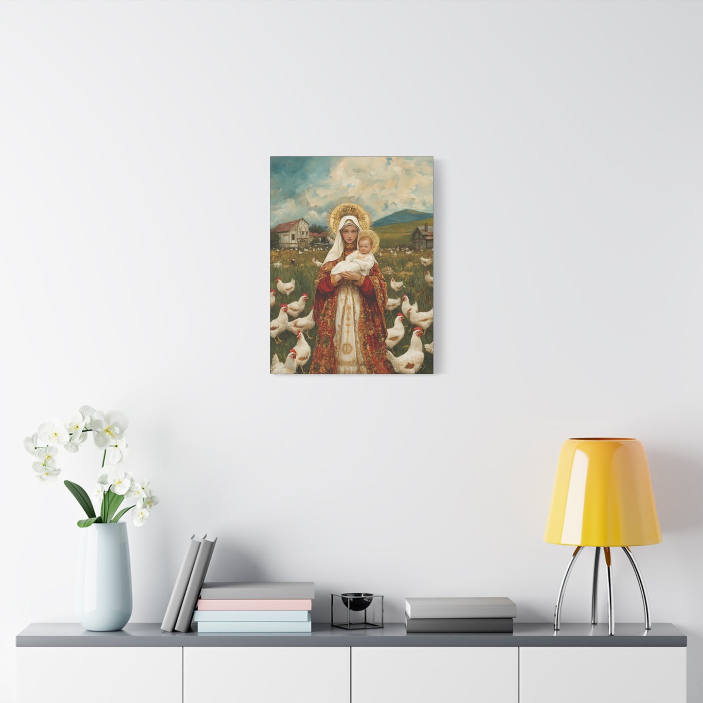 Our Lady of the Hens: Protector of the Humble Flock - Museum Wrapped Canvas - Print - Religious Art for your Home - Christian print