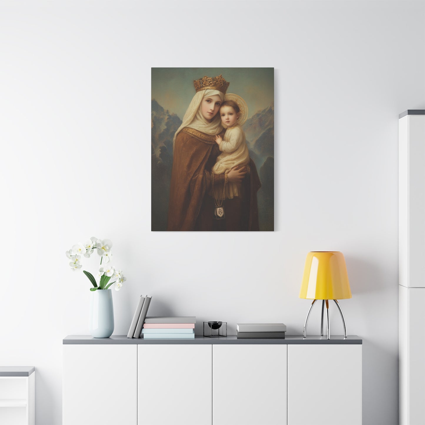 A Cord Between Heaven and Earth - Our Lady of Mount Carmel Wrapped Canvas Print - Multiple Sizes - Catholic Home art Matte Canvas, Stretched