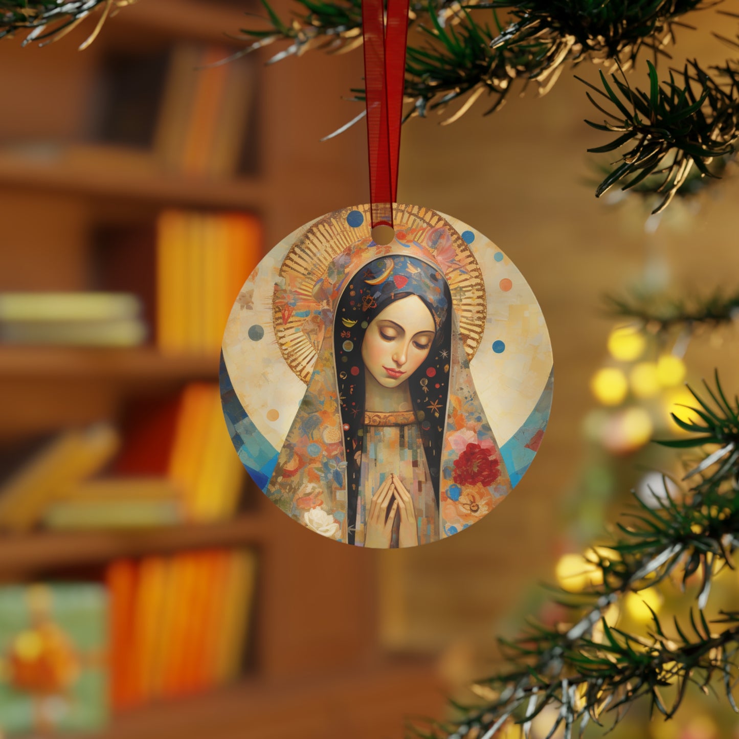 Lady of Guadalupe Icon of Love Metal Ornament - Religious Holiday Christmas Ornament and Keepsake - Double sided