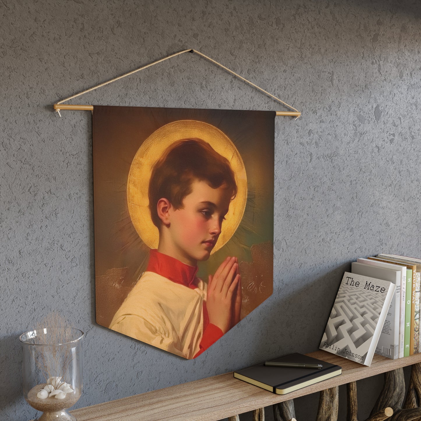 Saint Dominic Savio Pennant / Banner / Wall Hanging - Prayer room art - 18" x 21" - Catholic prayer Religious - Large Print