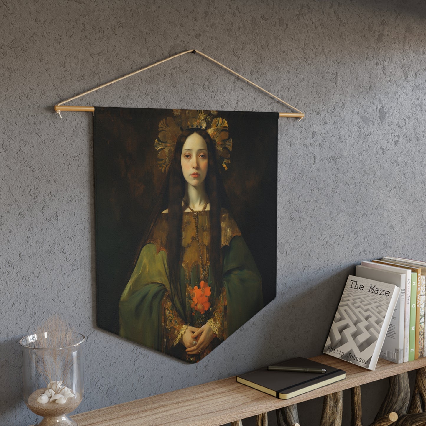 Saint Elizabeth of Portugal Wall Banner / Wall Hanging - Prayer room art - Catholic Home Art - Large Saint Art - 18" x 21"