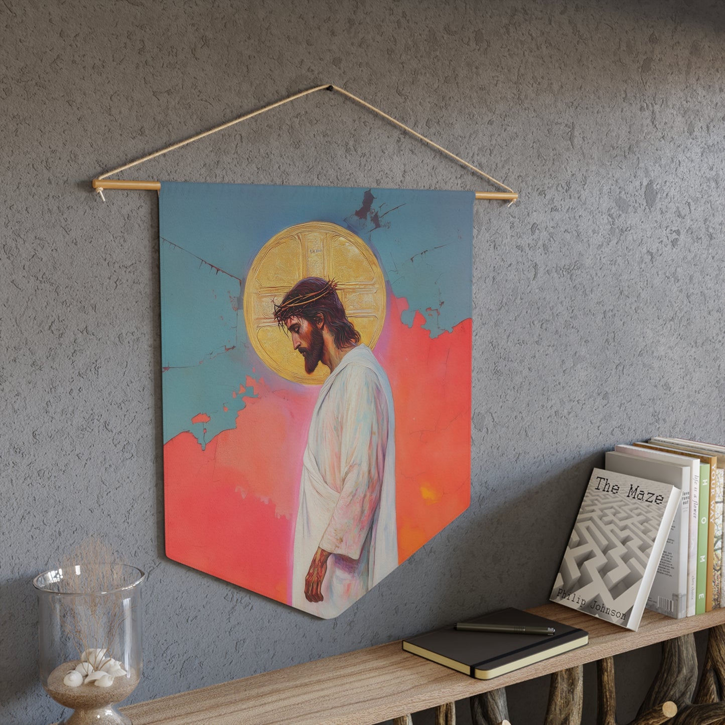 From the Tomb, Eternal Life Pennant / Banner / Wall Hanging - Prayer room art - Catholic Home - 18" x 21"