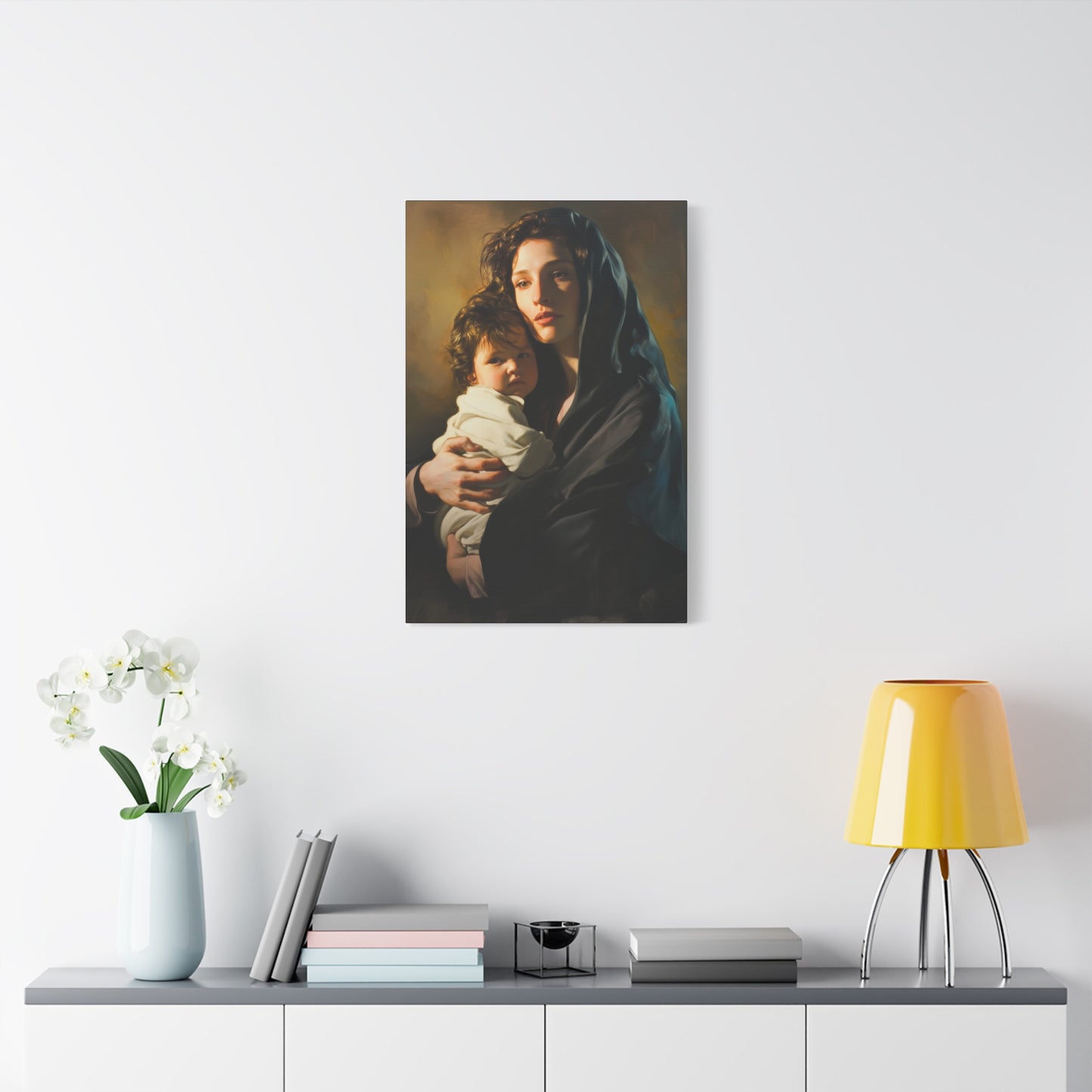 A mother's Gentle Embrace - Mary and The Christ Child - Museum Wrapped Canvas - Print - Religious Art for your Home - Catholic Saint Art