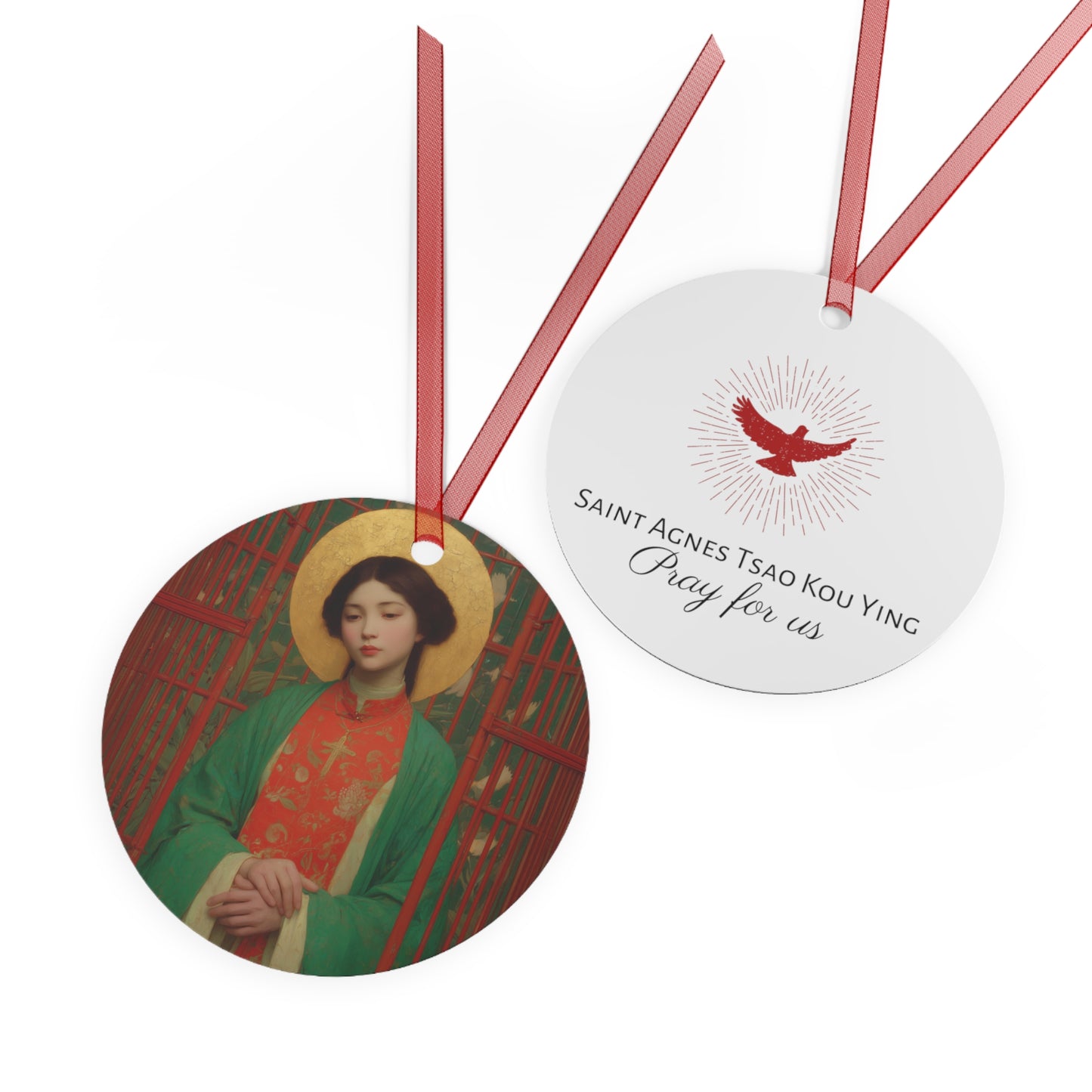 Saint Agnes Tsao Kou Ying Metal Ornament - Religious Holiday Christmas Ornament and Keepsake - Prayer Ornament