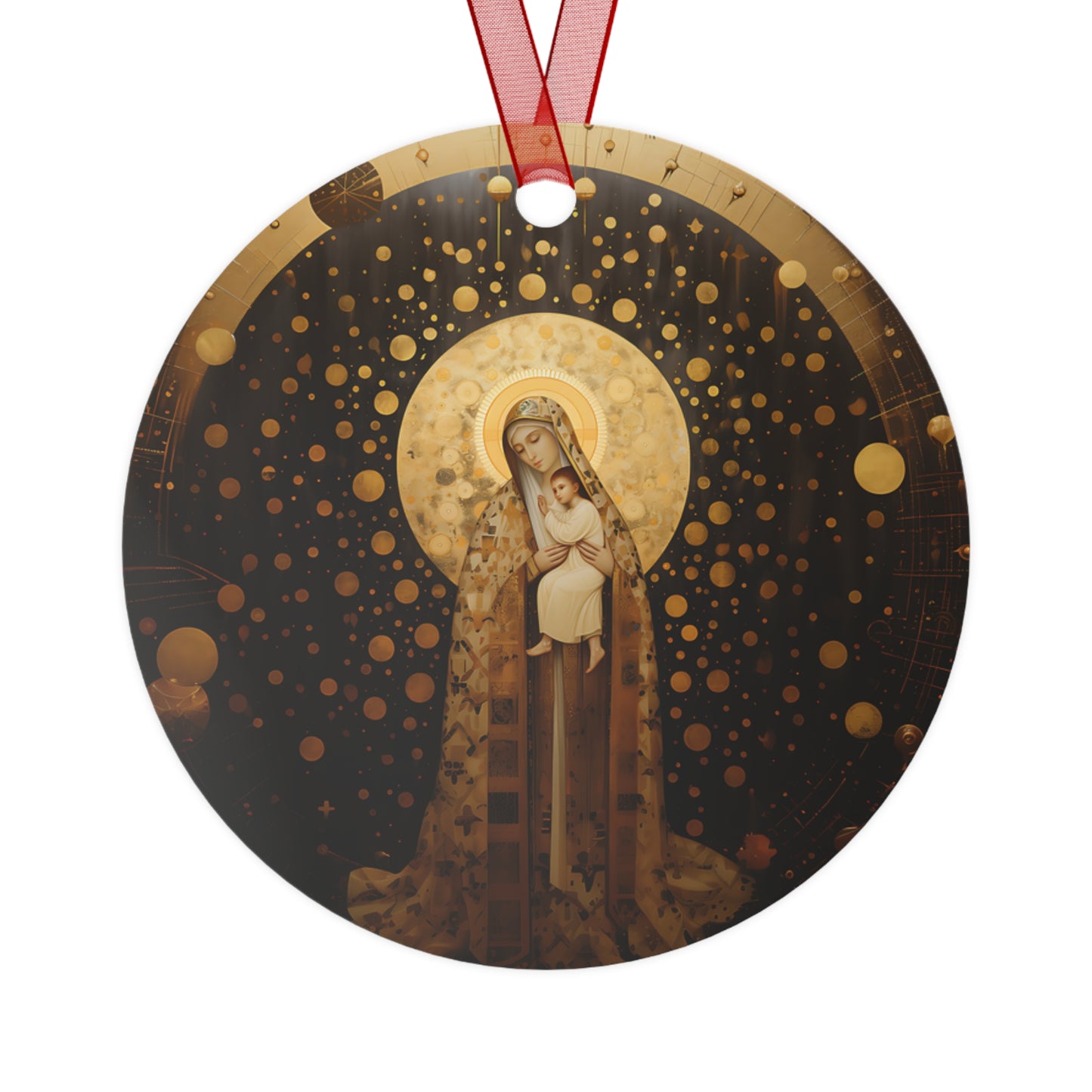 The Golden Mary - Mary the Blessed Virgin Metal Ornament - Religious Holiday Christmas Ornament and Keepsake - Double sided