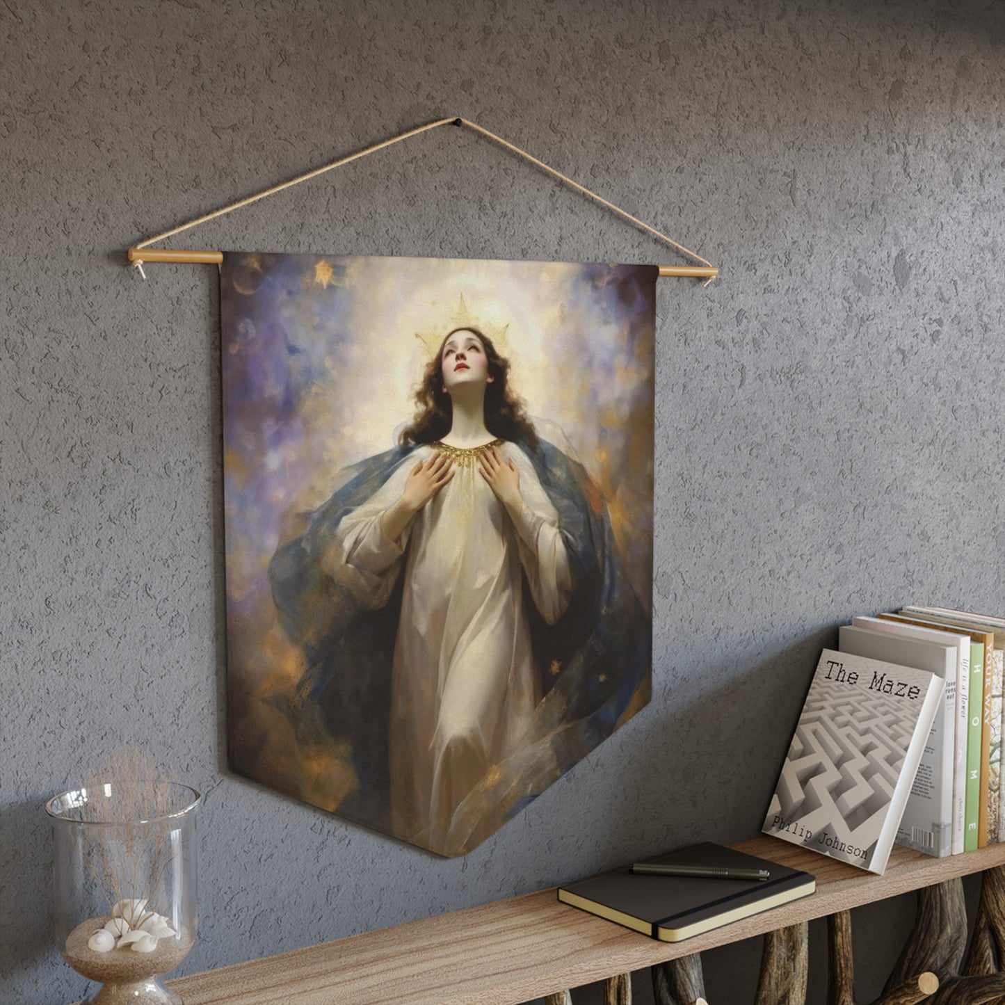 The Assumption of Mary Wall Banner / Wall Hanging / Pennant - Prayer room art - Catholic Home - Saint Art for your home - 18" x 21"