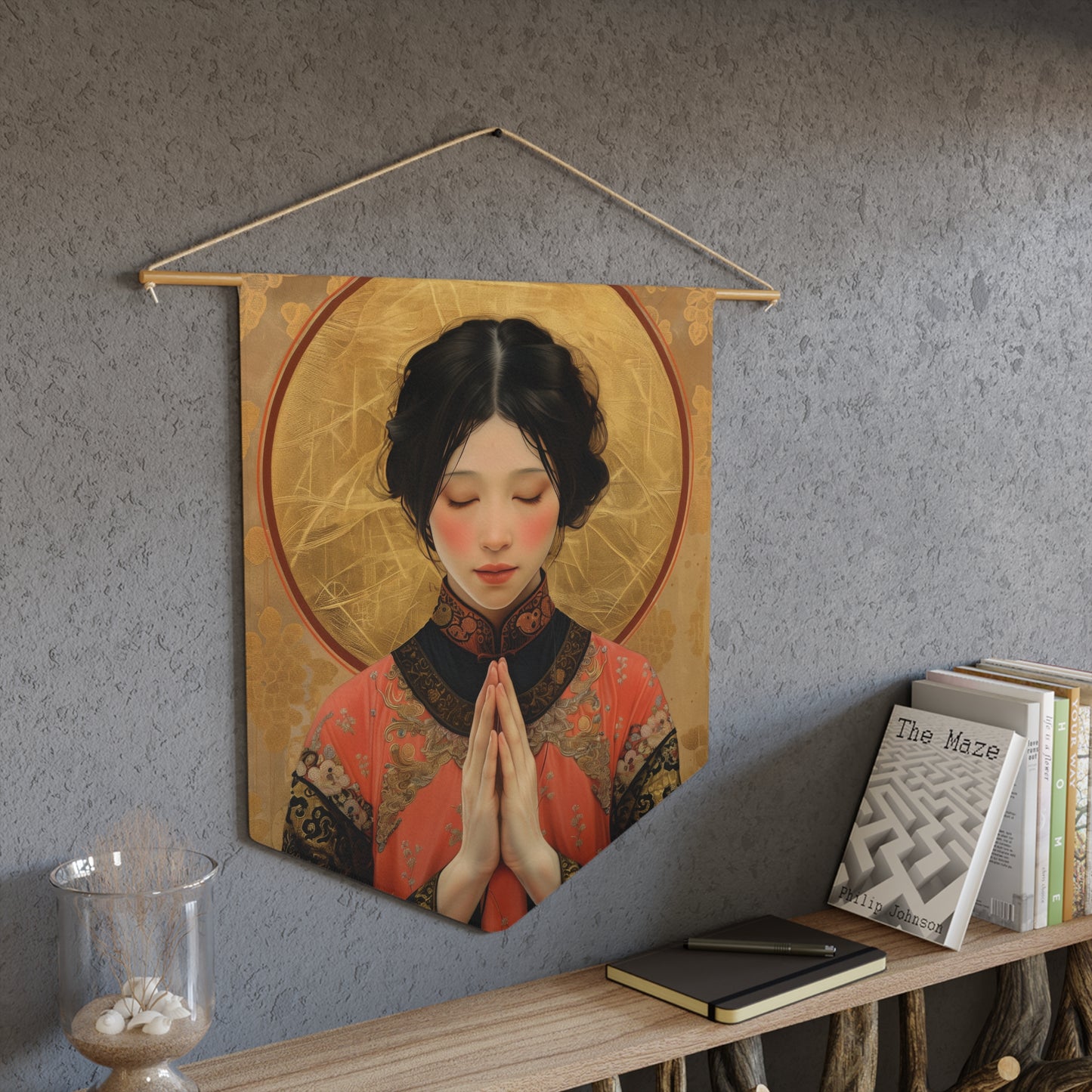 Saint Lucy Yi Zhenmei Wall Banner / Wall Hanging / Pennant - Religious Wall Tapestry - Catholic Art - 18" x 21"