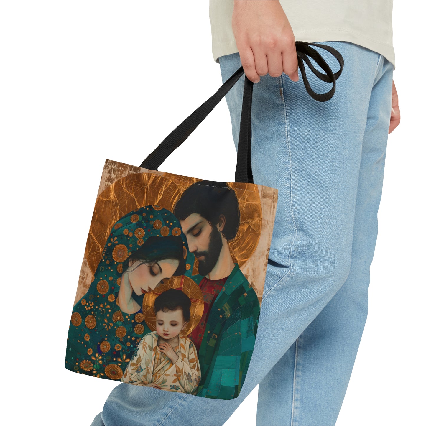 Sacred Love - Mary, Joseph, and the Infant Jesus Tote Bag - Large Medium Small Faith Art Bag - Holy Family Art purse - Double Sided