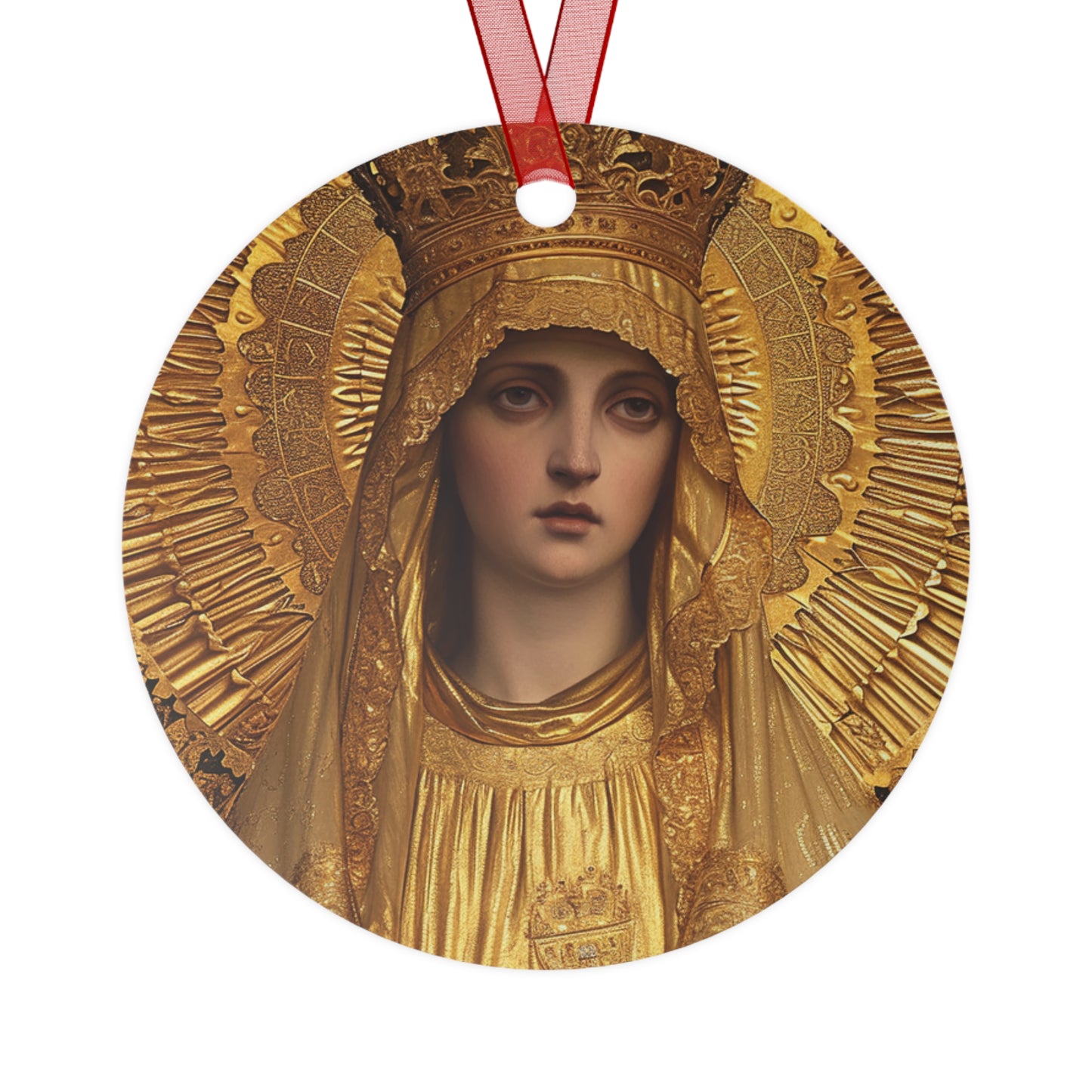 Golden Mary - Radiant Tribute to Our Lady of the Gate of Dawn Metal Ornament - Religious Holiday Christmas Ornament and Keepsake