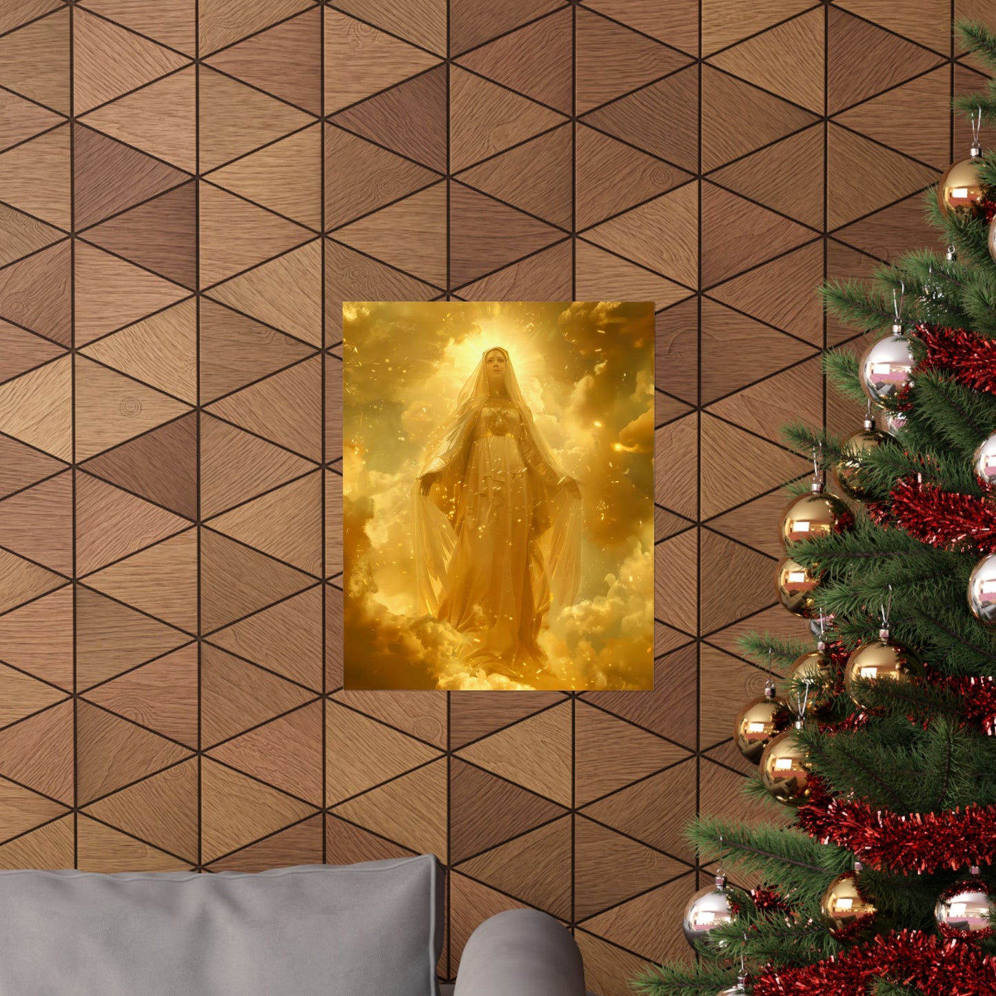 Virgin Mary - Mystical Sun - Golden Mary Poster Print - Sanctified Souls Print - Multiple Sizes - Premium Posters - Catholic Art