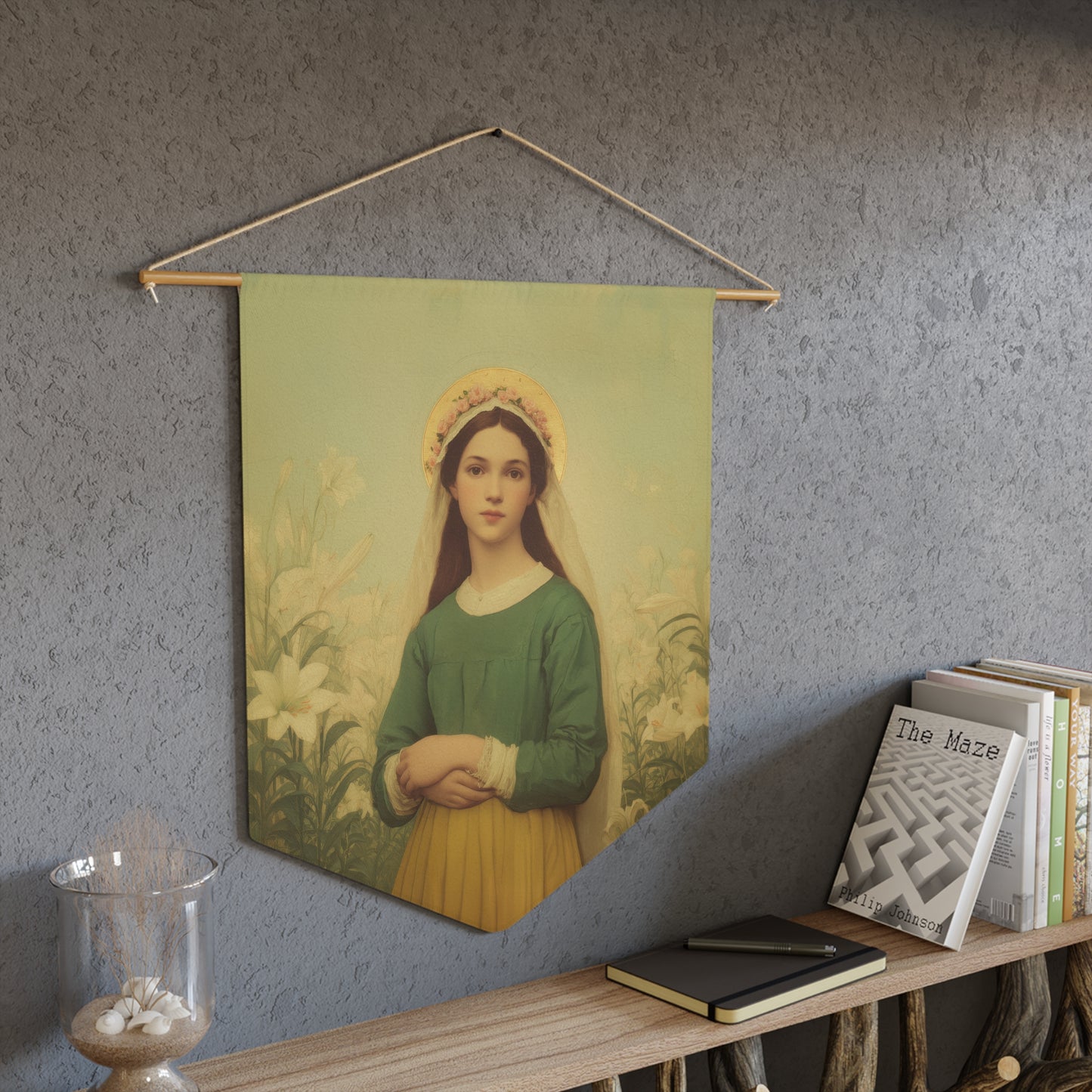 Saint Maria Goretti Pennant / Banner / Wall Hanging - Prayer room art - 18" x 21" - Catholic - Large Banner