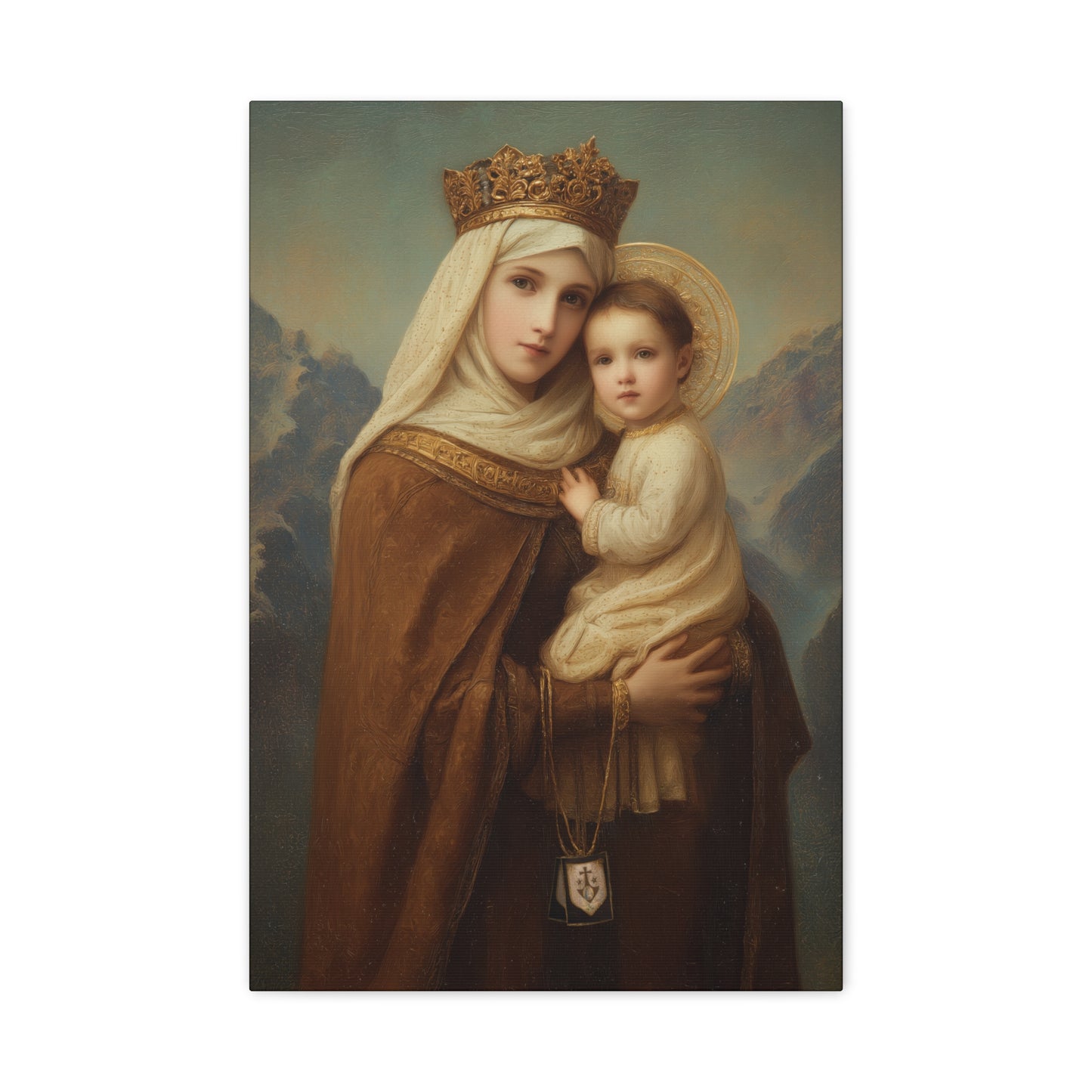 A Cord Between Heaven and Earth - Our Lady of Mount Carmel Wrapped Canvas Print - Multiple Sizes - Catholic Home art Matte Canvas, Stretched