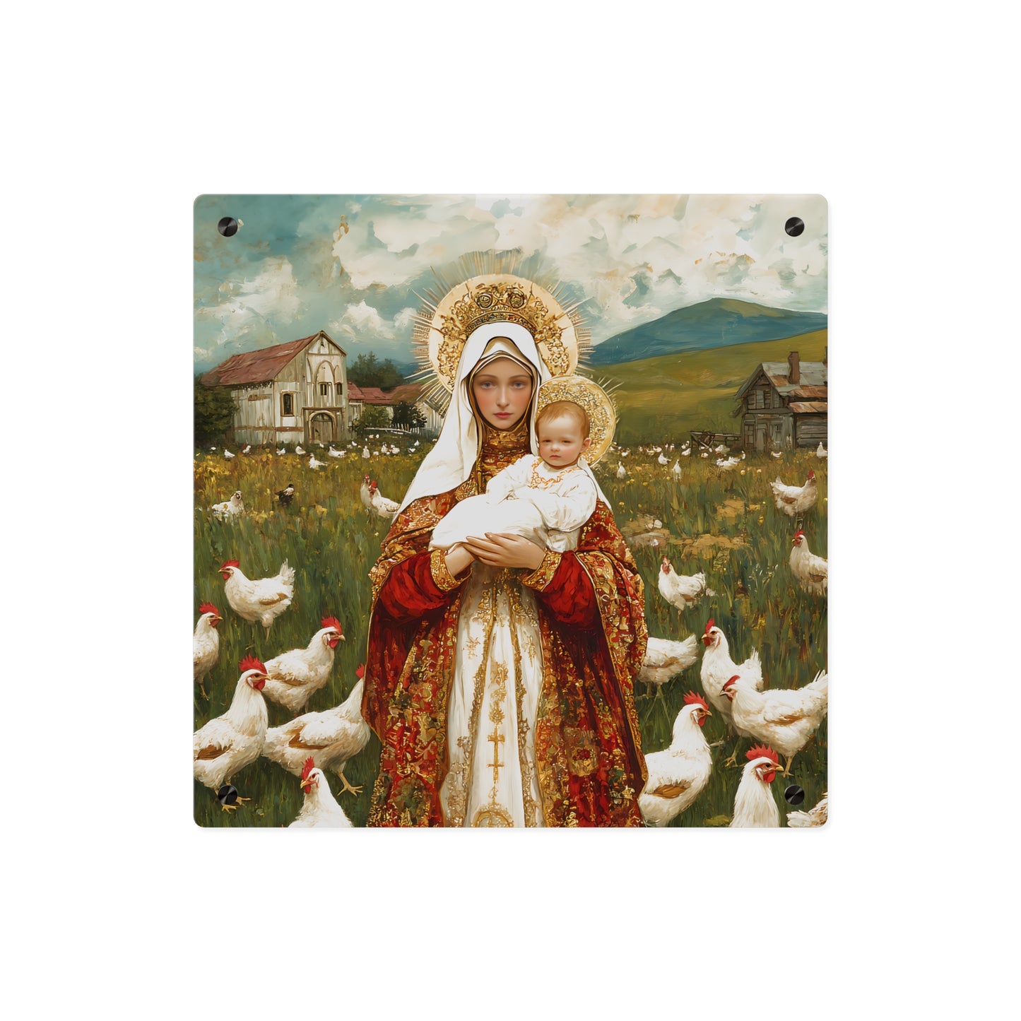 Our Lady of the Hens Acrylic Wall Art Panel - Ready to Hang Acrylic Print - Catholic Saint Art