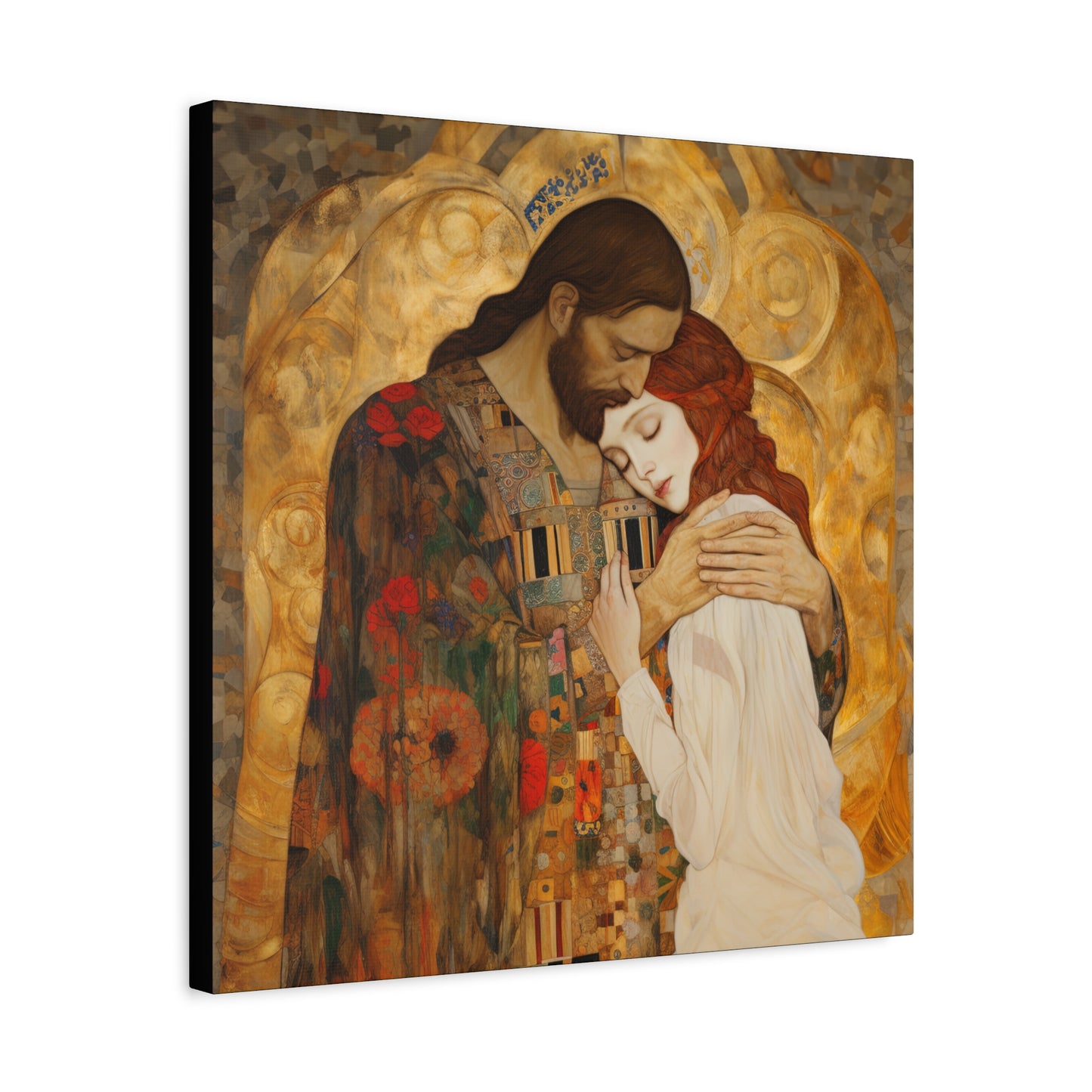 Christ Embracing Mary Magdalene Museum Wrapped Canvas - Sanctified Souls Print -Based on Klimt's The Kiss - Religious Catholic Art