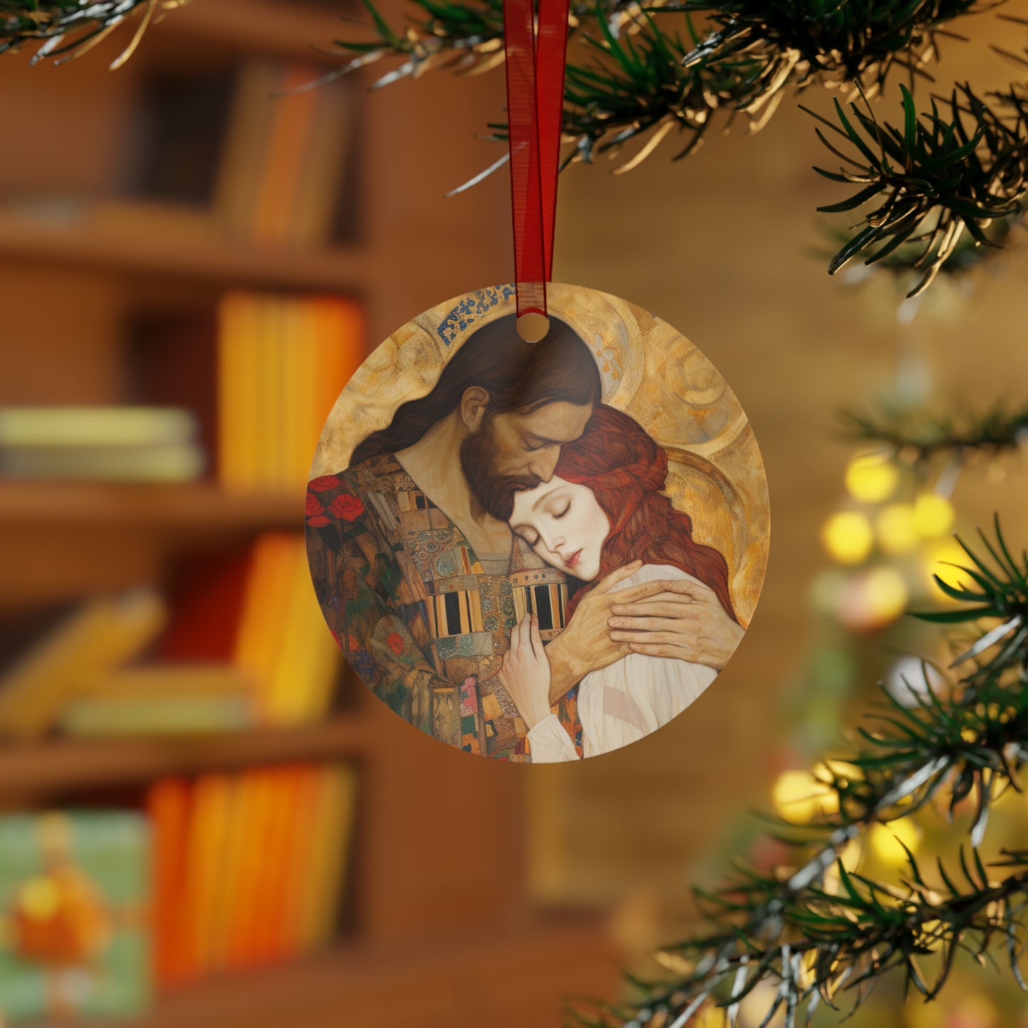 Christ Embracing Mary Magdalene Metal Ornament - Religious Holiday Christmas Ornament and Keepsake - Double sided - Prayer Ornament