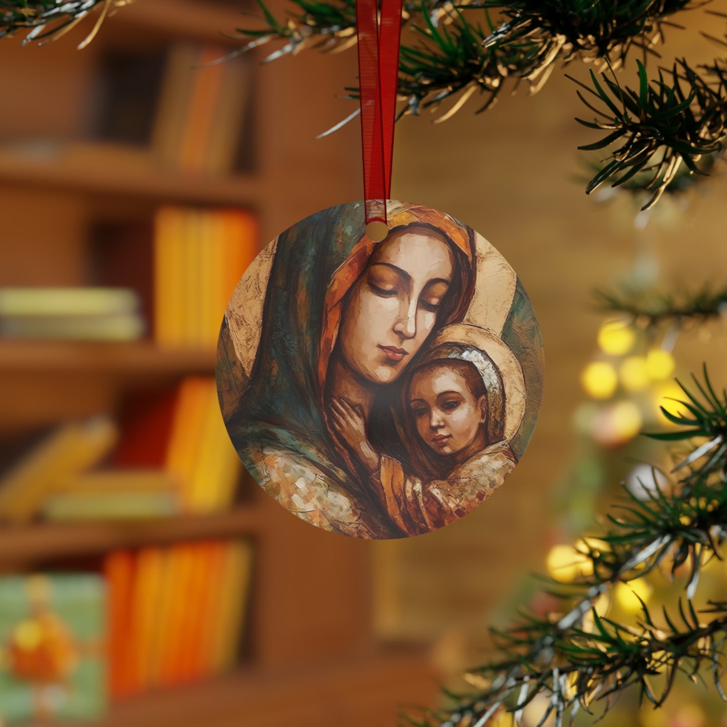 Mother's Blessing - Virgin Mary and the Christ Child - Metal Ornament - Religious Holiday Christmas Ornament - Prayer Keepsake - Catholic