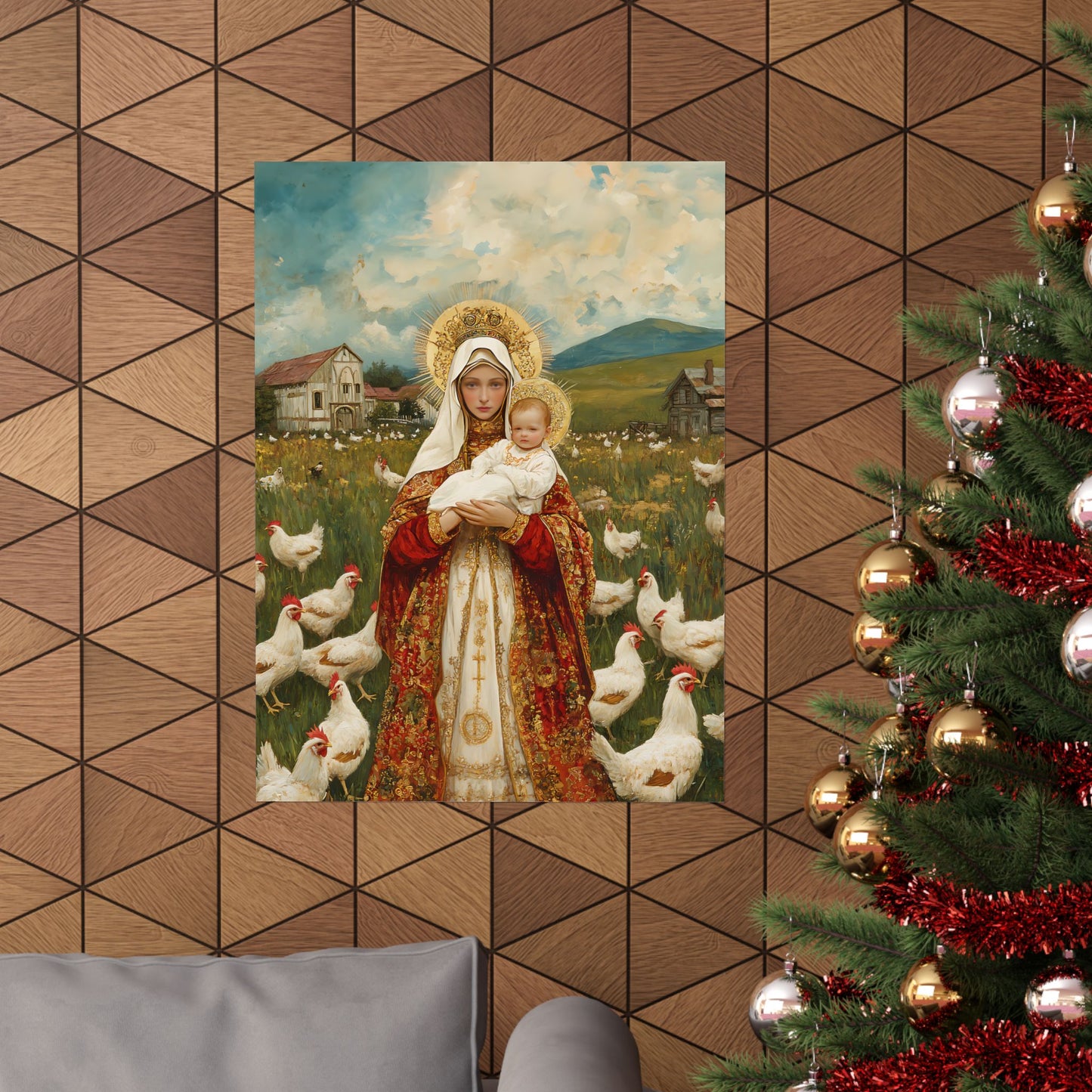 Our Lady of the Hens: Protector of the Humble Flock - Sanctified Souls Print - Multiple Sizes - Premium Posters - Catholic Art - Christian