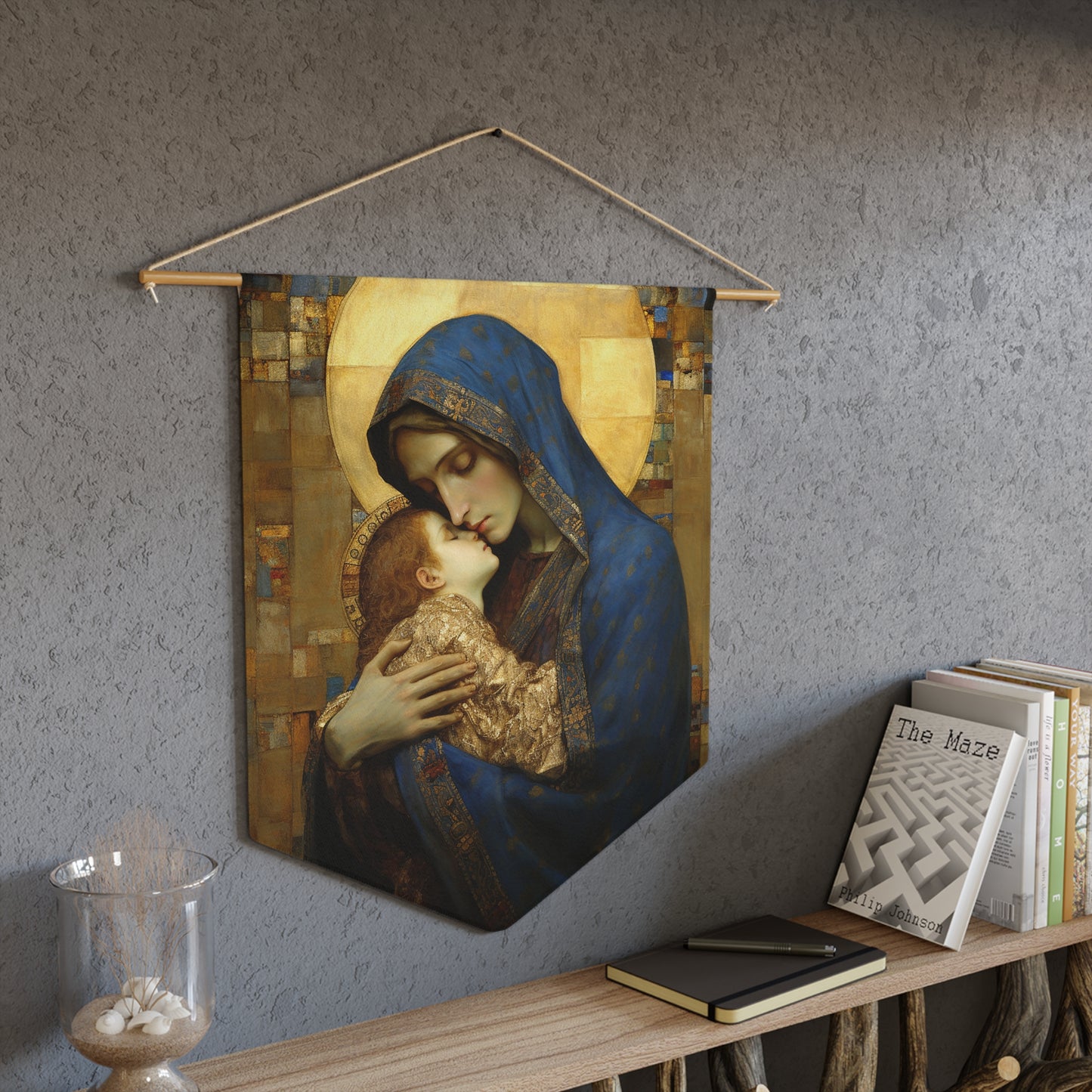 Madonna and Child Wall Banner / Wall Hanging - Unique Religious Art for your home - Prayer room - Catholic Home Art - 18" x 21"