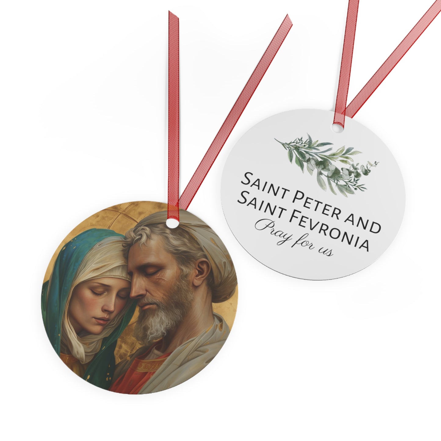 Saints Peter and Fevronia of Murom Metal Ornament - Religious Holiday Christmas Ornament and Keepsake - Double sided
