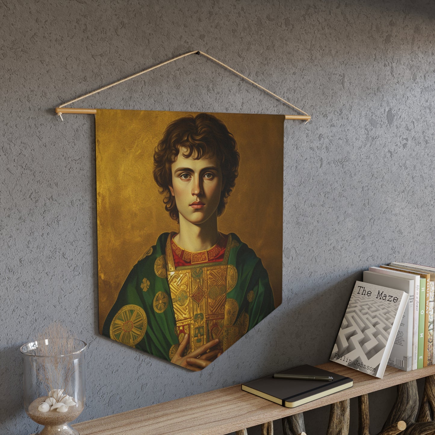 Saint Pantaleon Wall Banner / Wall Hanging - Prayer room art - Catholic - Christian Saint Artwork for your home - 18" x 21"