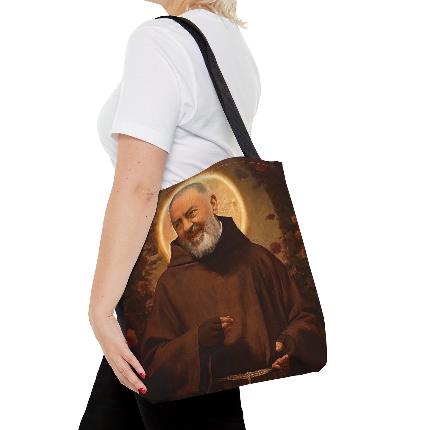 Saint Padre Pio Tote Bag - Large Medium Small Faith Art Bag - Re usable Tote Purse - Double Sided - Catholic Art Bag