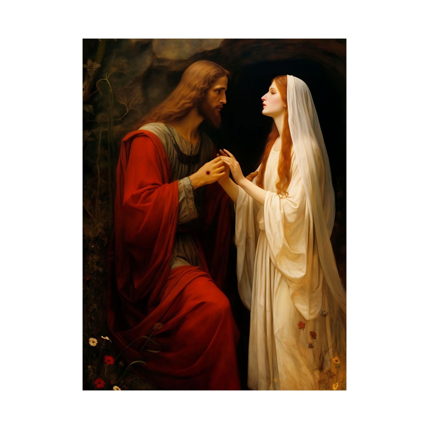 Revelation of Redemption: Mary Magdalene and the Risen Christ - Sanctified Souls Print - Multiple Sizes - Premium Matte Vertical Posters