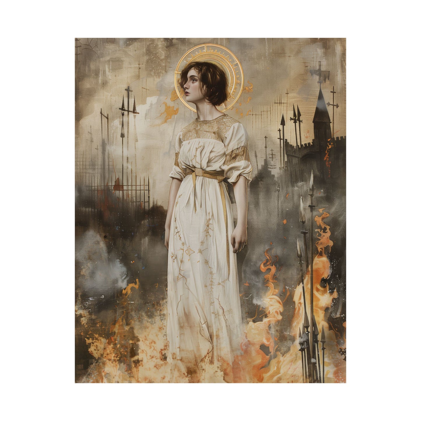 Saint Joan of Arc Print - Sanctified Souls Print - Multiple Sizes - Premium Matte Vertical Posters - Joan set to Flames - Saint Joan