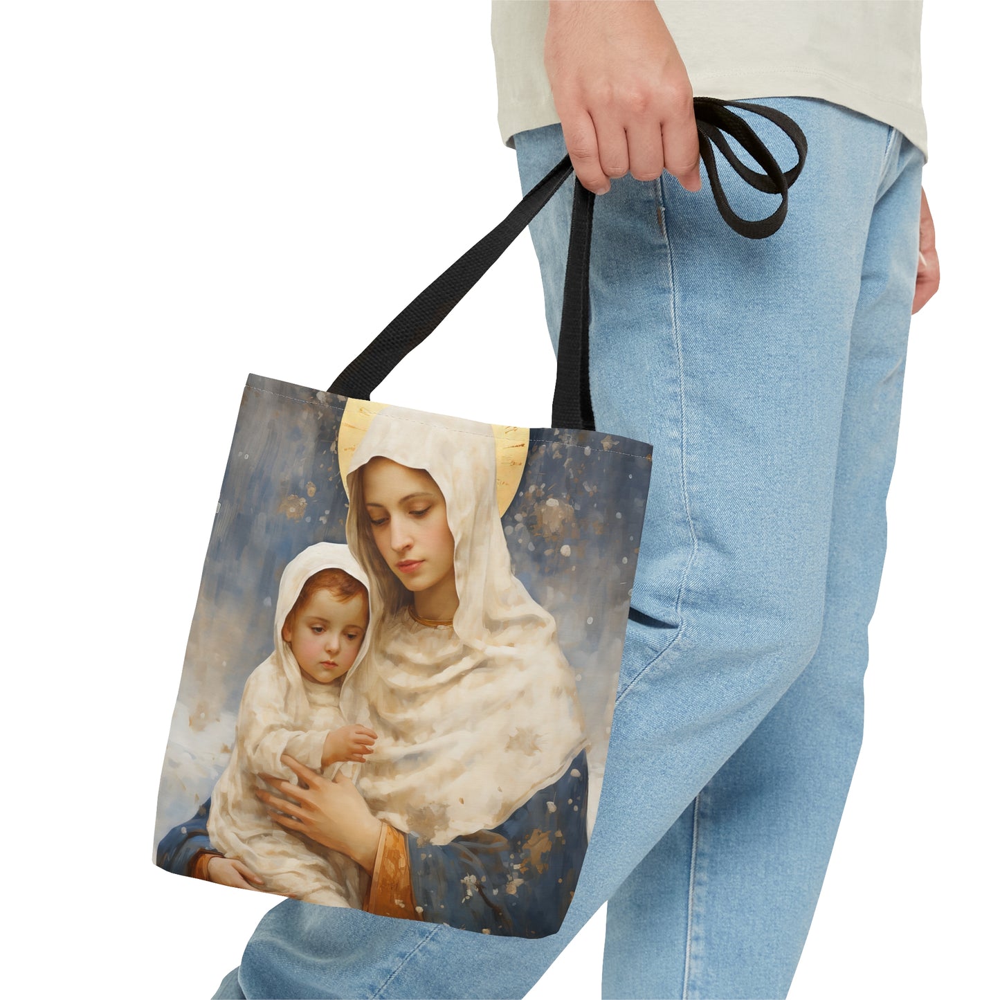Winter's Grace : Our Lady of the Snows Tote Bag - Catholic faith inspired carry-all purse - day to day bag - Double Sided