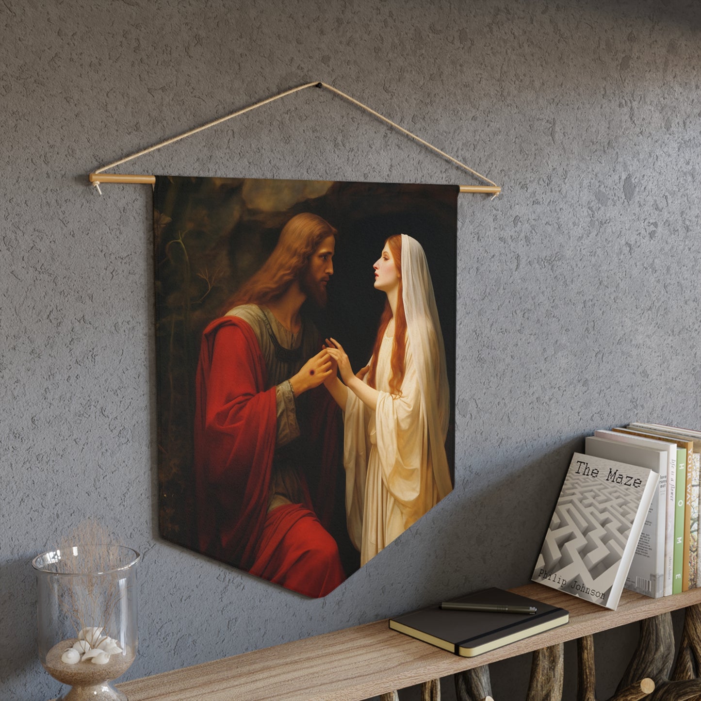 Revelation of Redemption Mary Magdalene and the Risen Christ Wall Banner / Wall Hanging - Prayer room art - Large Saint Art - 18" x 21"