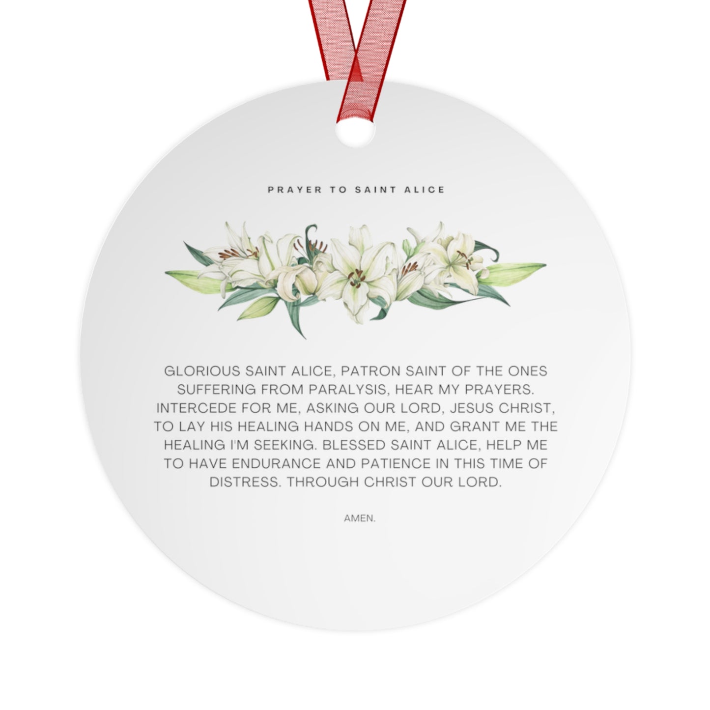 Saint Alice Metal Ornament - Religious Holiday Christmas Ornament and Keepsake - Double sided Keepsake Religious Ornament