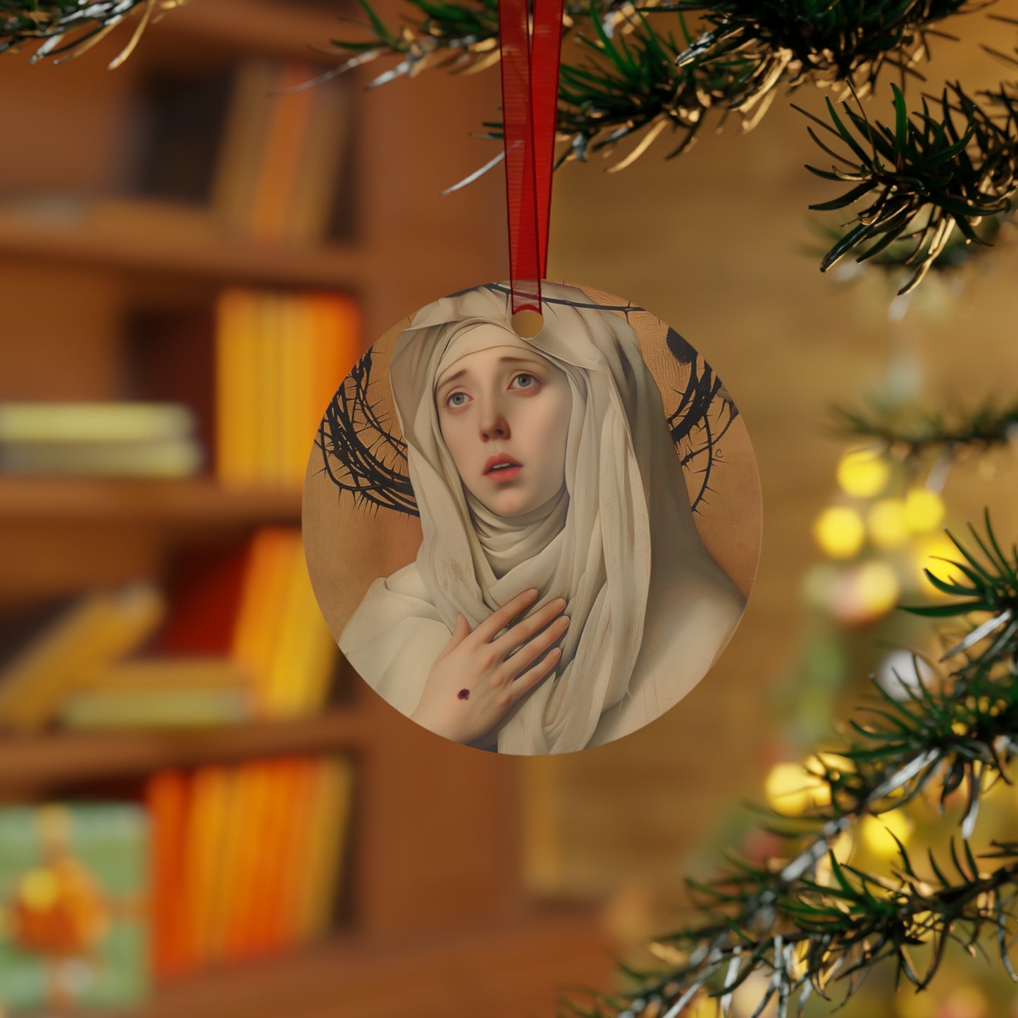 Saint Catherine de Ricci Metal Ornament - Religious Holiday Christmas Ornament and Keepsake - Double sided