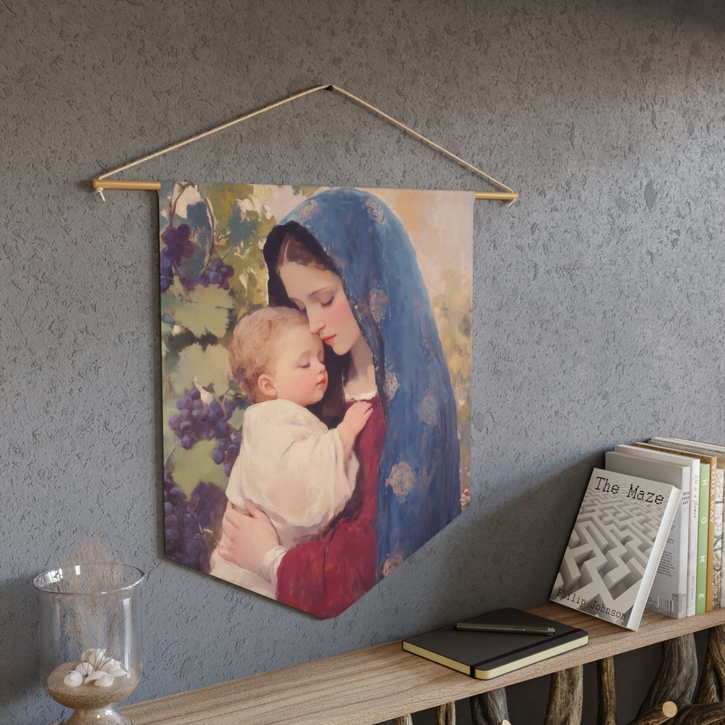 Our Lady of the Grapes / Out Lady of the Harvest Wall Banner / Wall Hanging - Christian Art - Prayer room - 18" x 21" - Mother Mary
