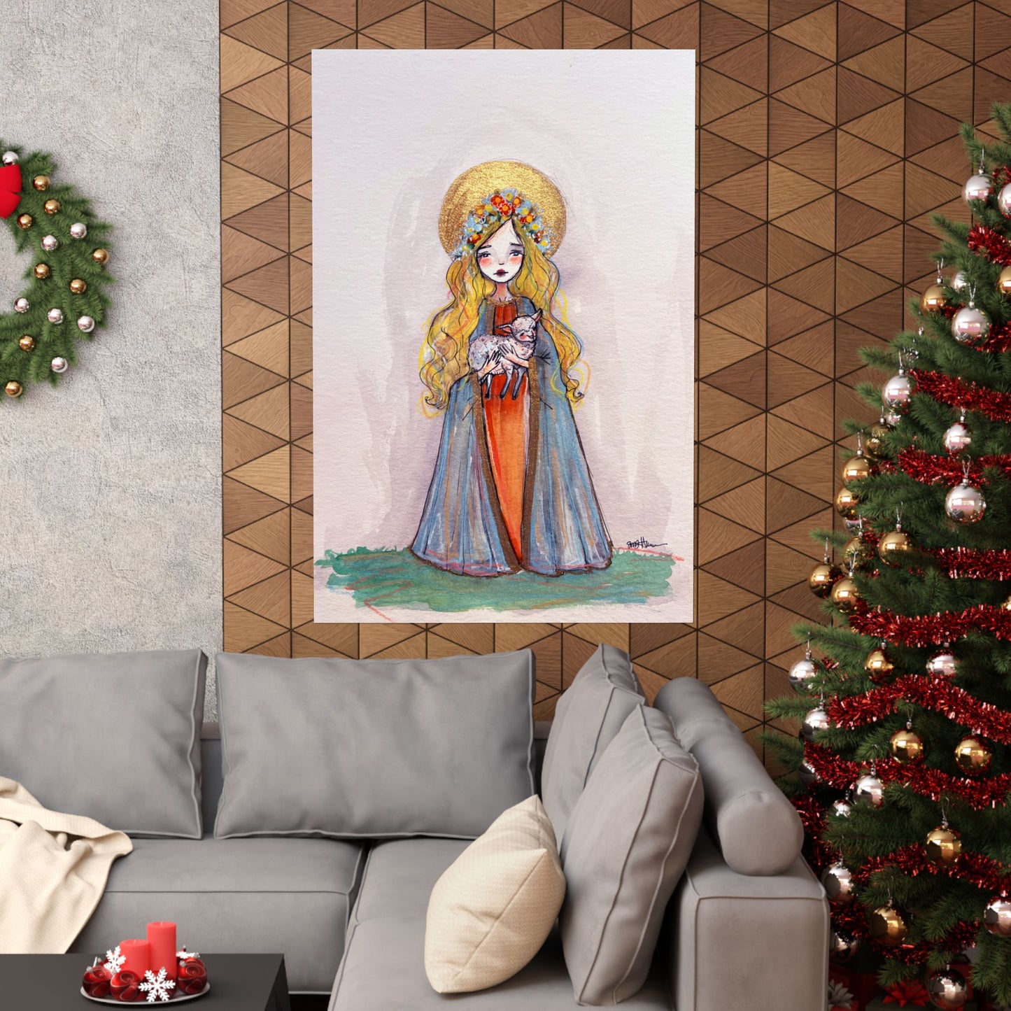 Saint Agnes of Rome Catholic Art Print | Hand-Drawn Watercolor Sacred Artwork | Christian Devotional Wall Art Religious Poster